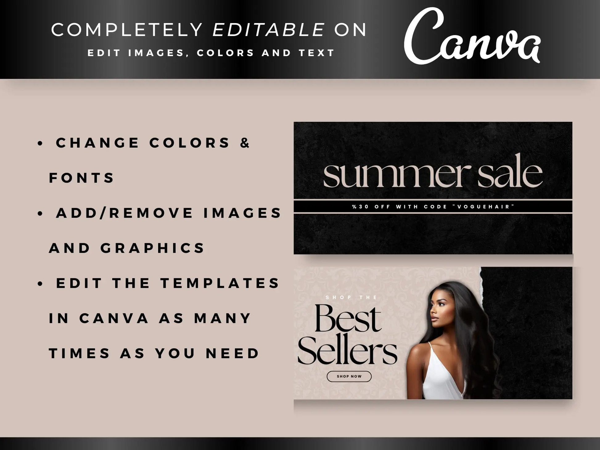 Editable Beige Hair Websit Banners