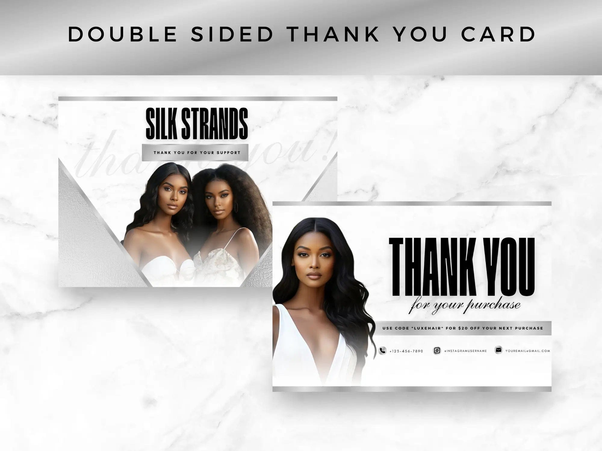 Silver & White Luxury Hair Branding Kit - Shaima Studio