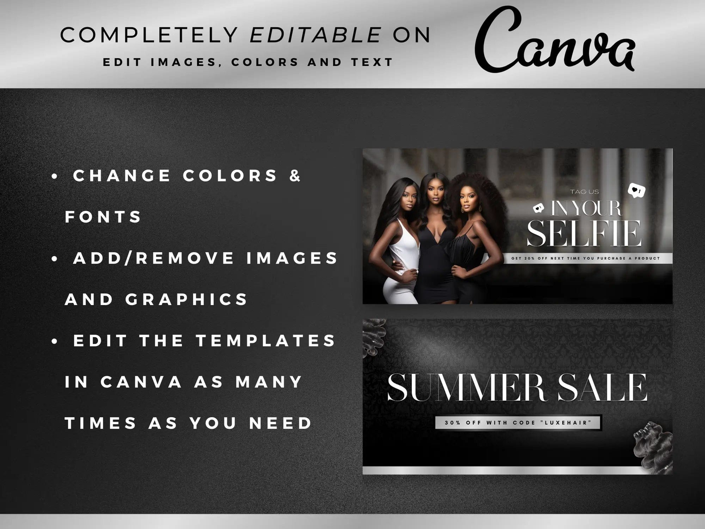 Luxury Silver Hair Website Banners Canva