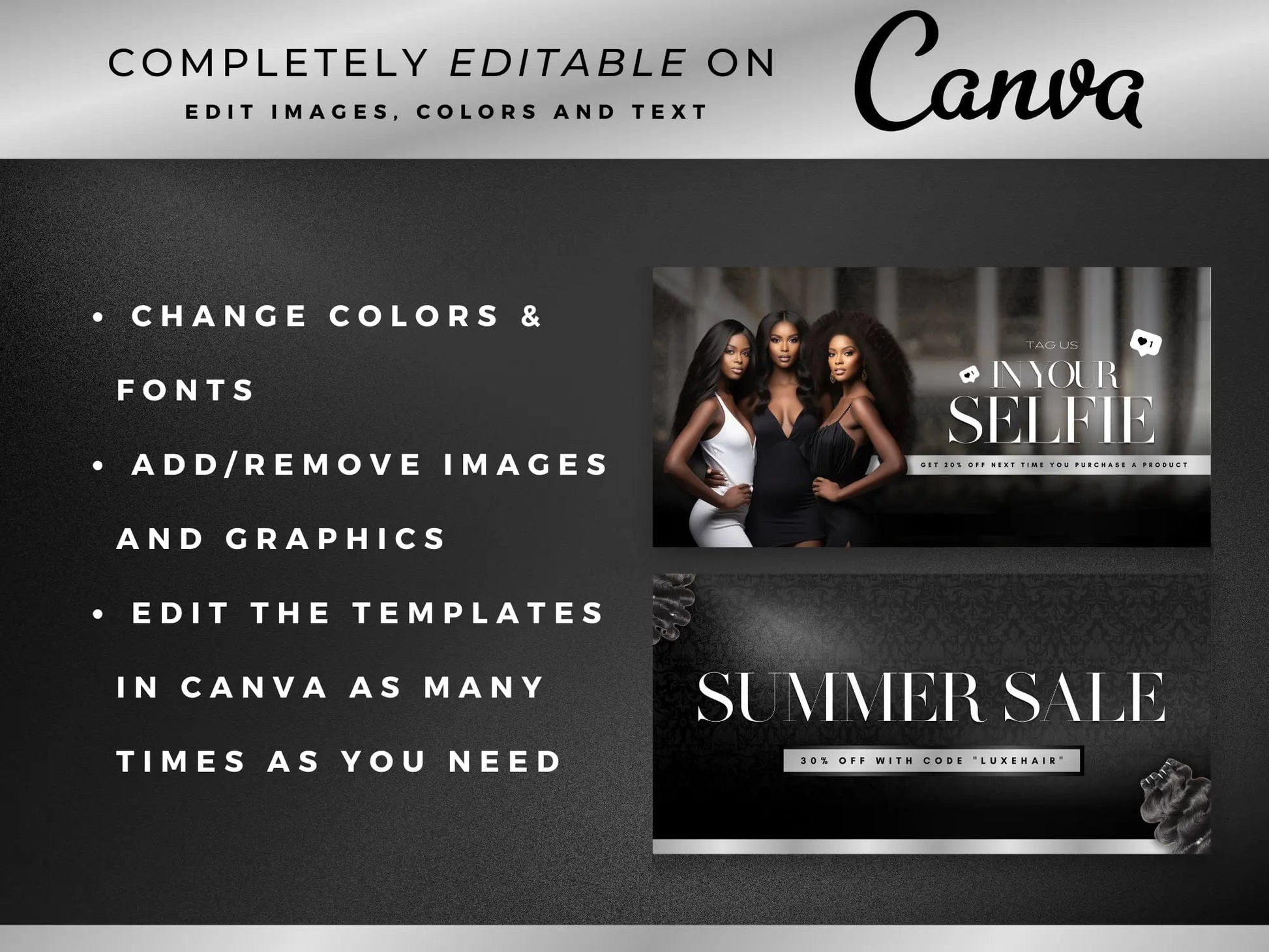 Luxury Silver Hair Website Banners Canva