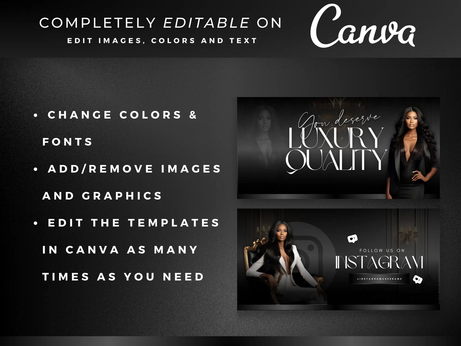 Luxury Black Hair Web Banners Canva