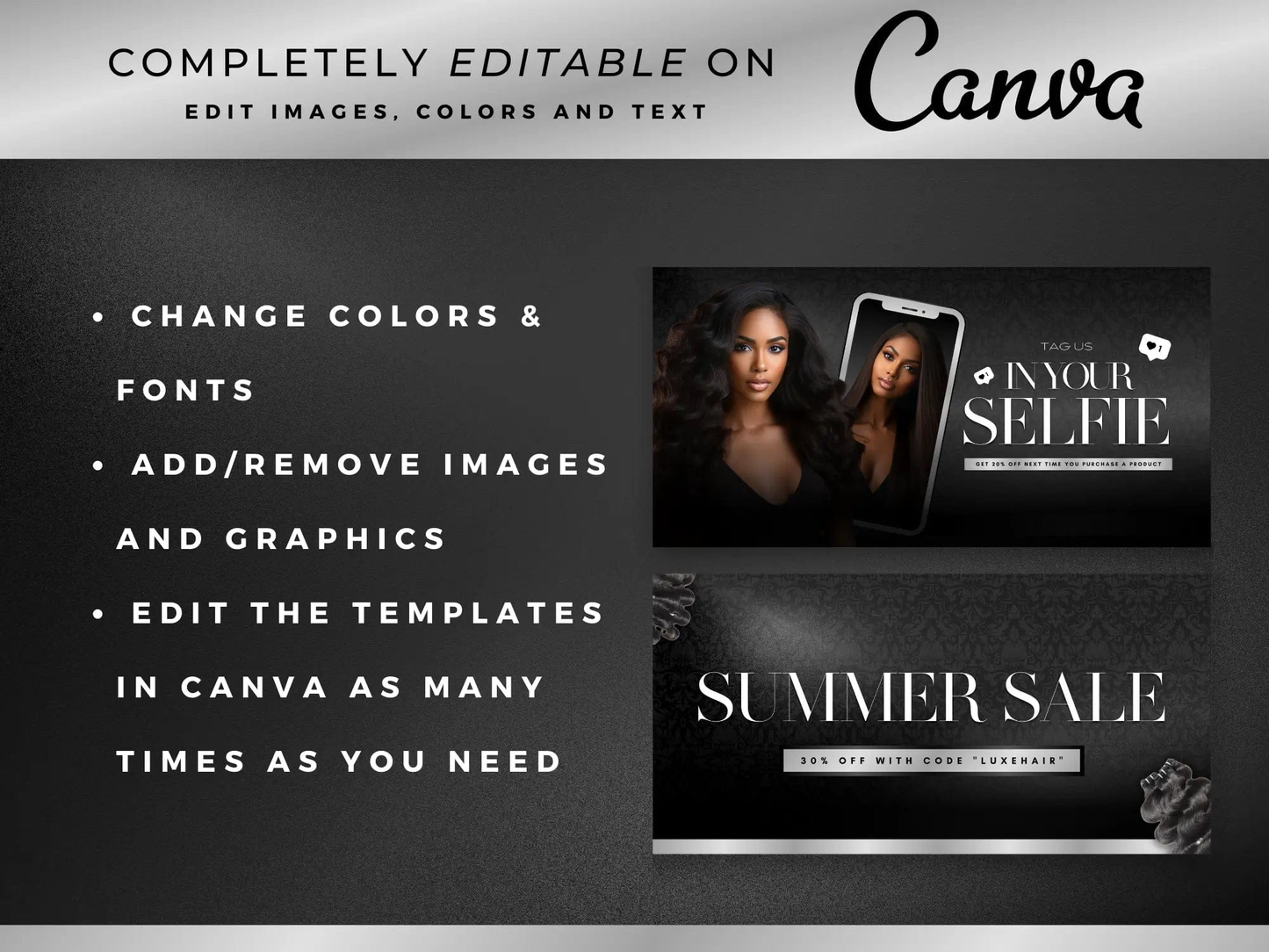 Black & Silver Hair Website Banners Canva