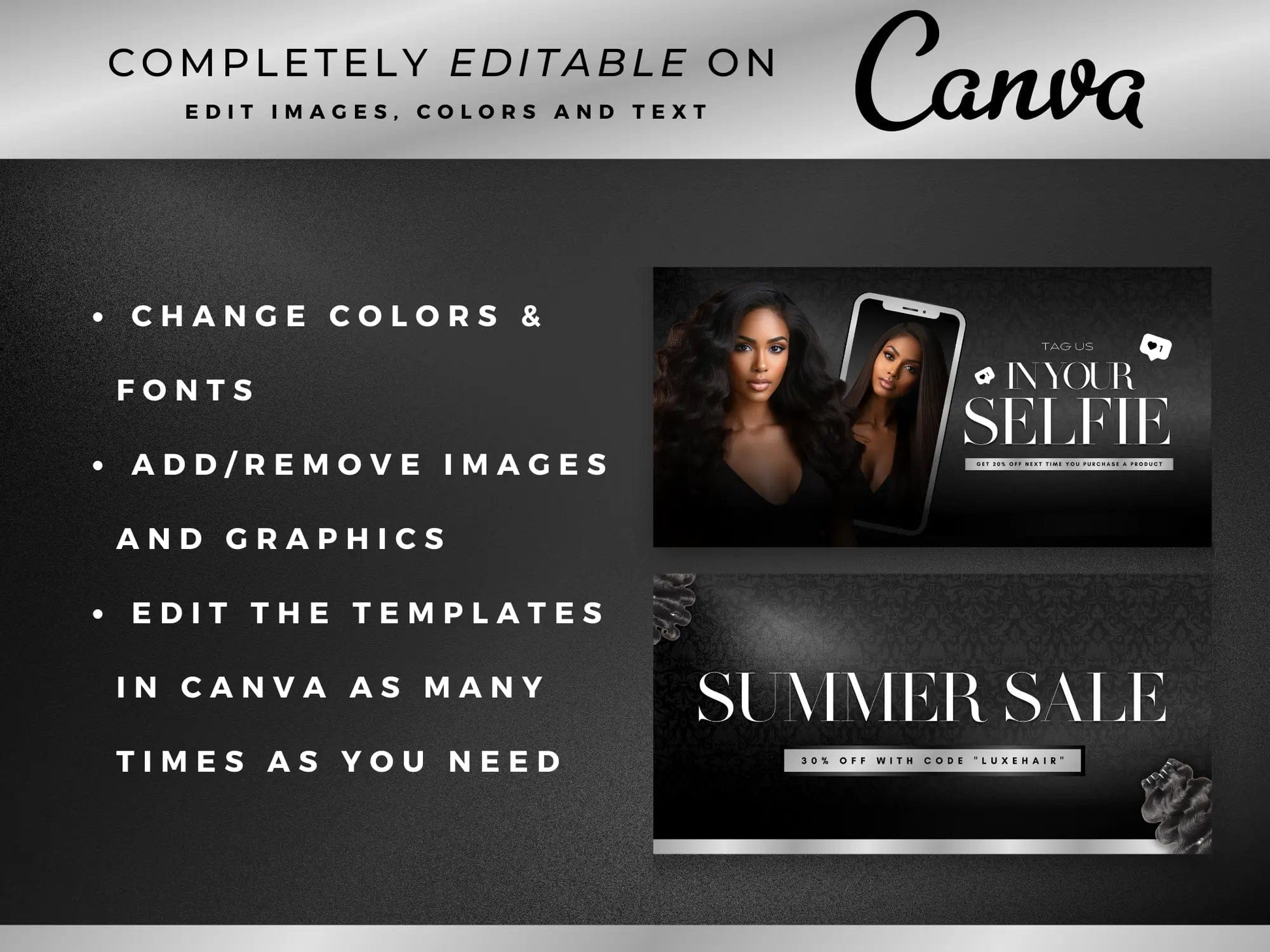Black & Silver Hair Website Banners Canva