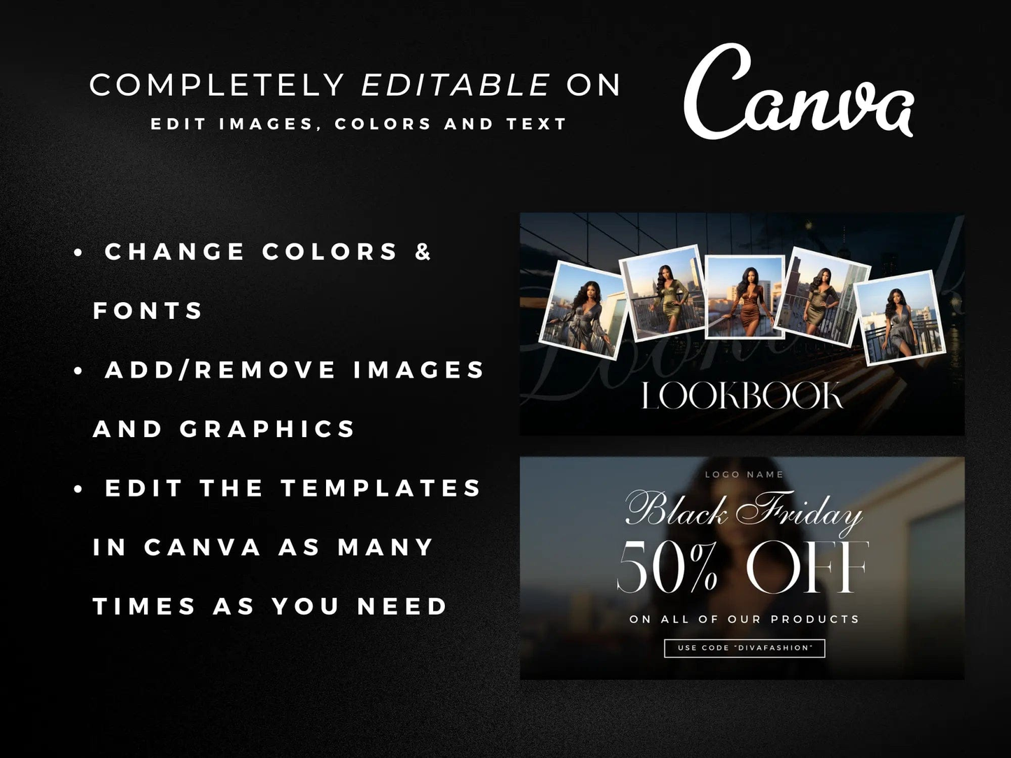 Minimal Black Fashion Website Banners Canva