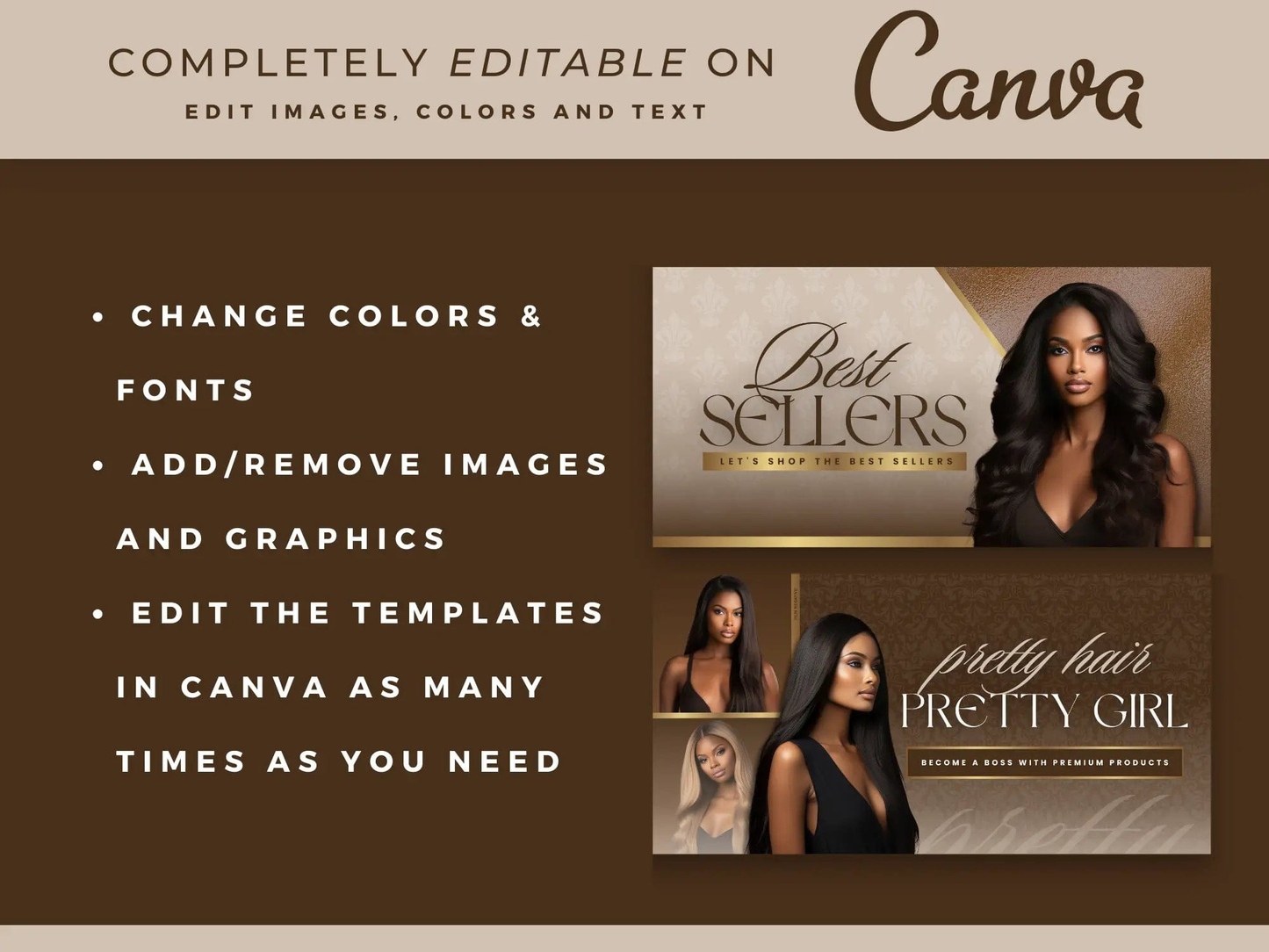 Luxury Brown & Gold Hair Web Banners - Shaima Studio