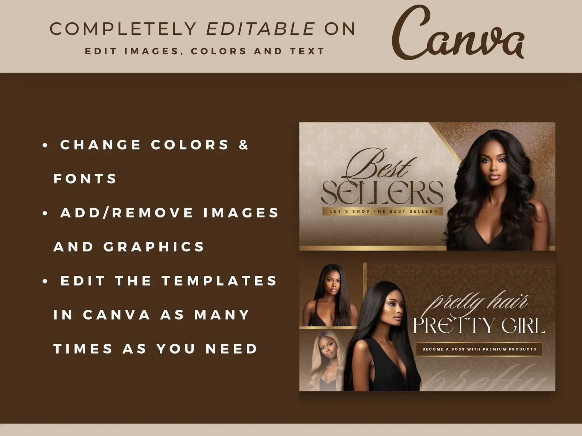Luxury Brown & Gold Hair Web Banners - Shaima Studio