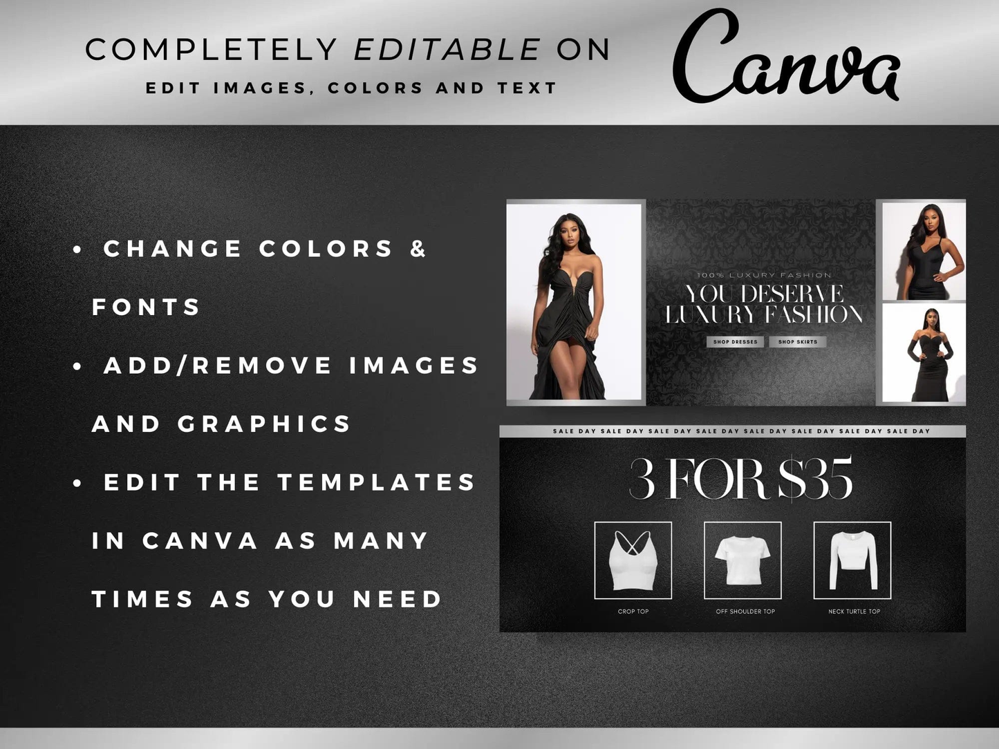 Black & Silver Fashion Website Banners Canva