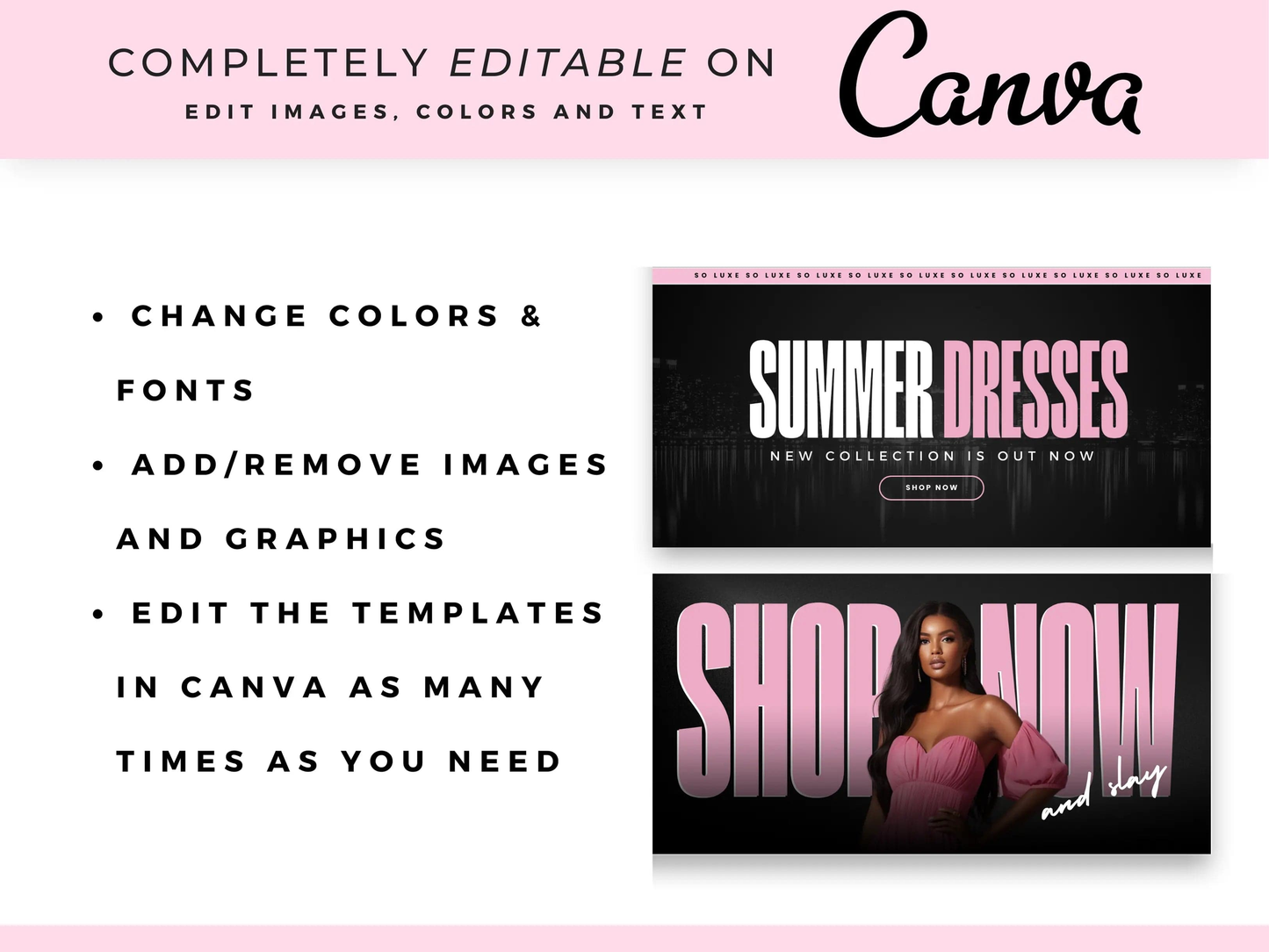 Pink & Black Feminine Fashion Website Banners Canva