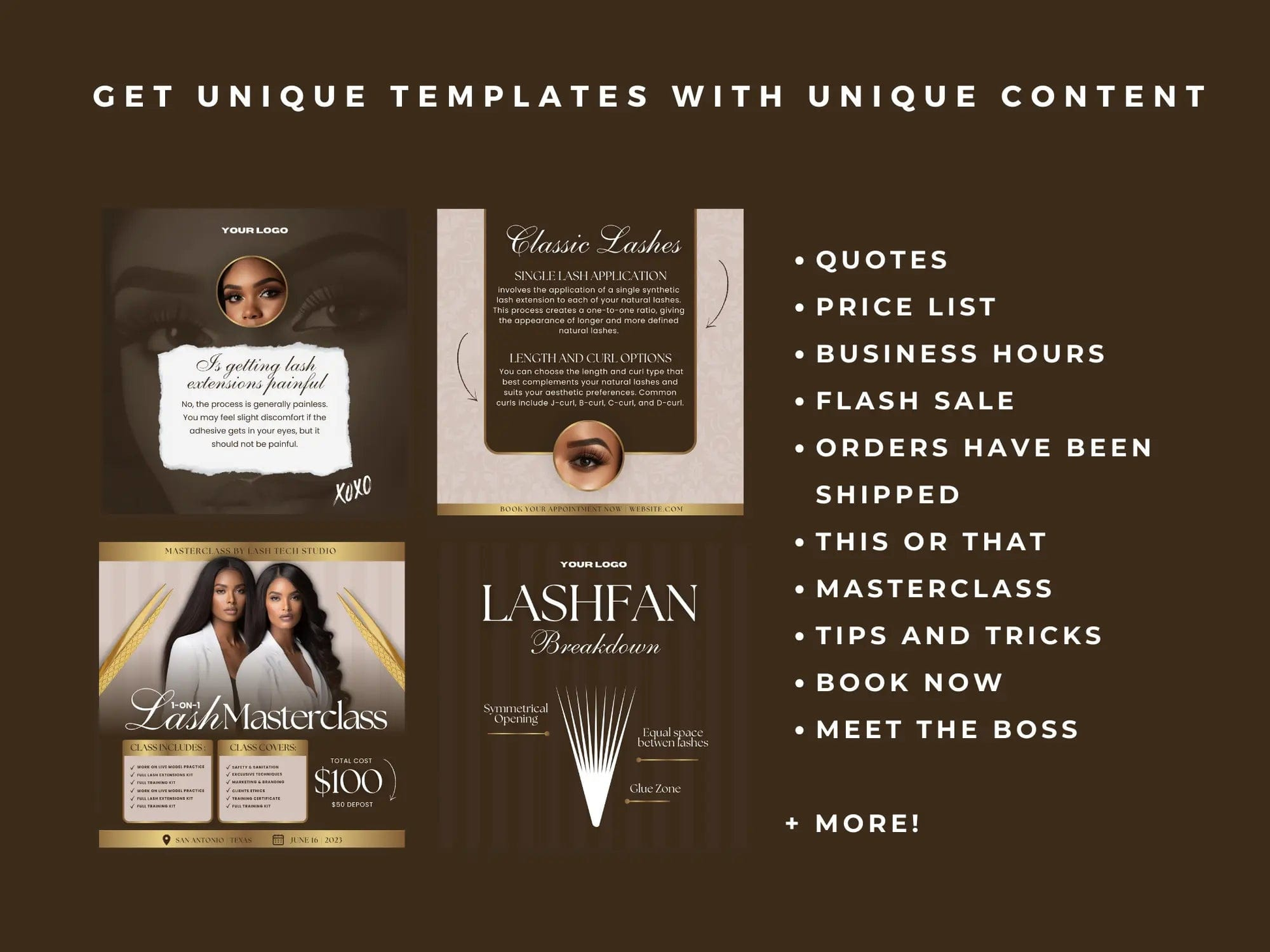 Brown & Gold Lash Tech Instagram Kit - Shaima Studio