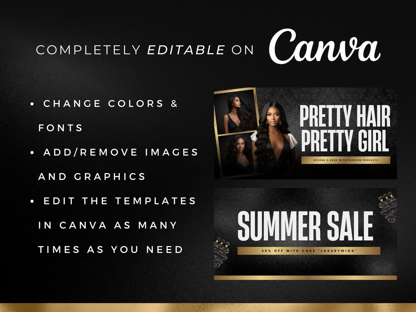 Gold & Black Hair Website Banners Canva
