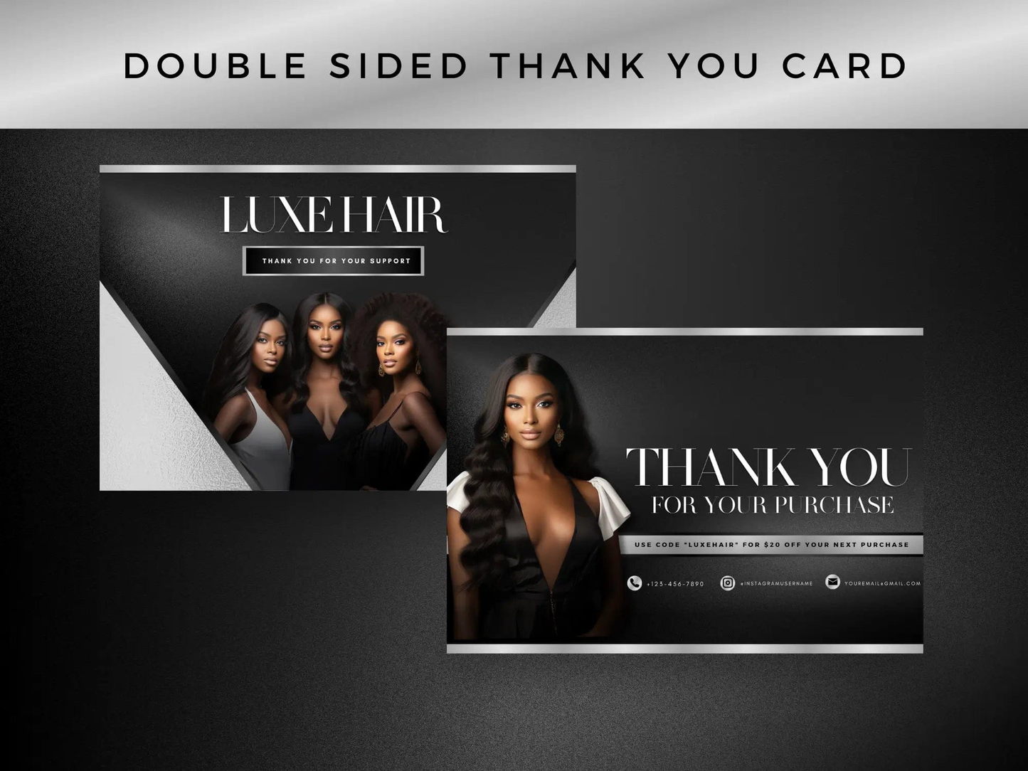 Black & Silver Luxury Hair Branding Kit - Shaima Studio