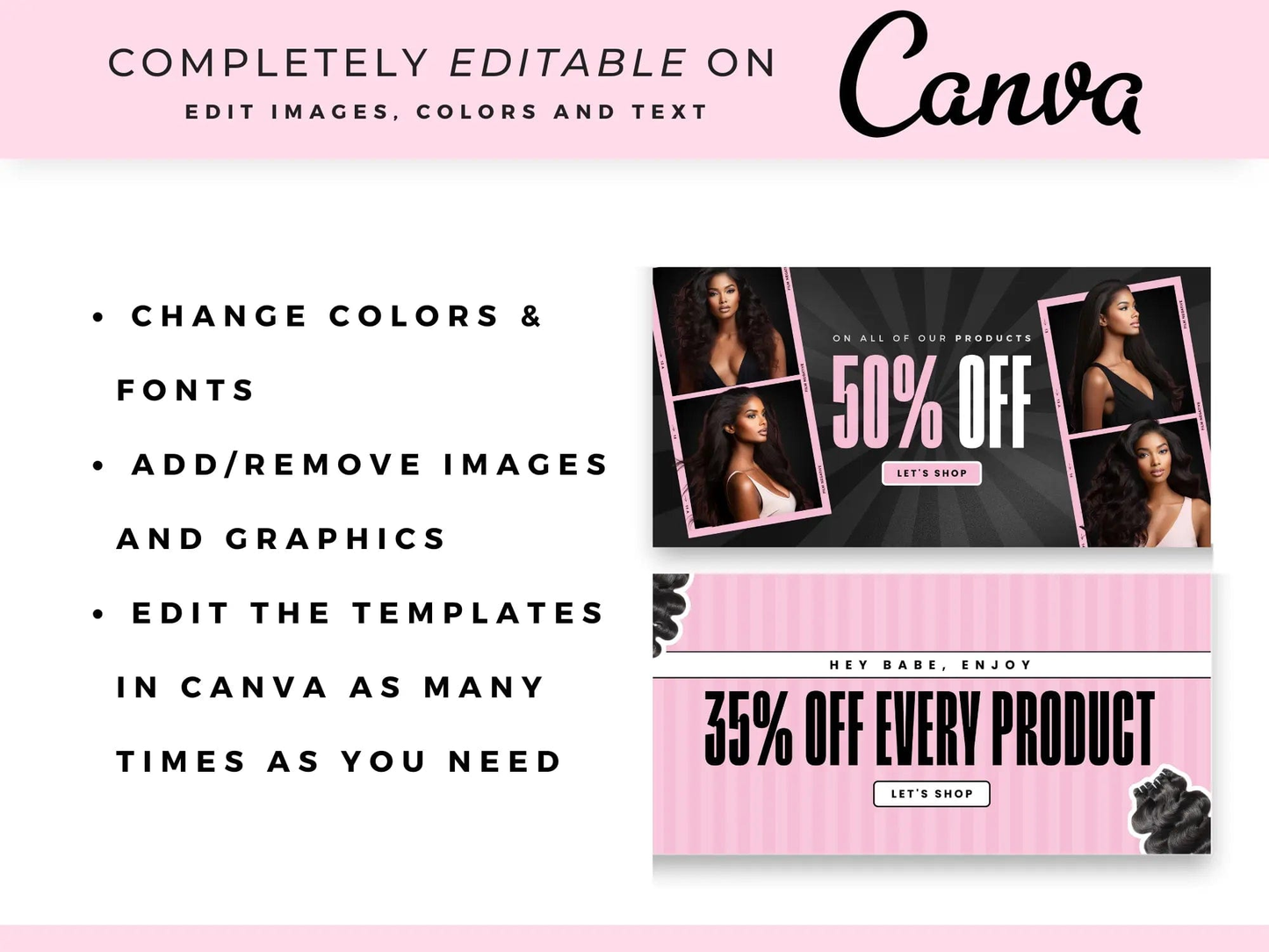 Pink & Black Hair Web Banners Canva