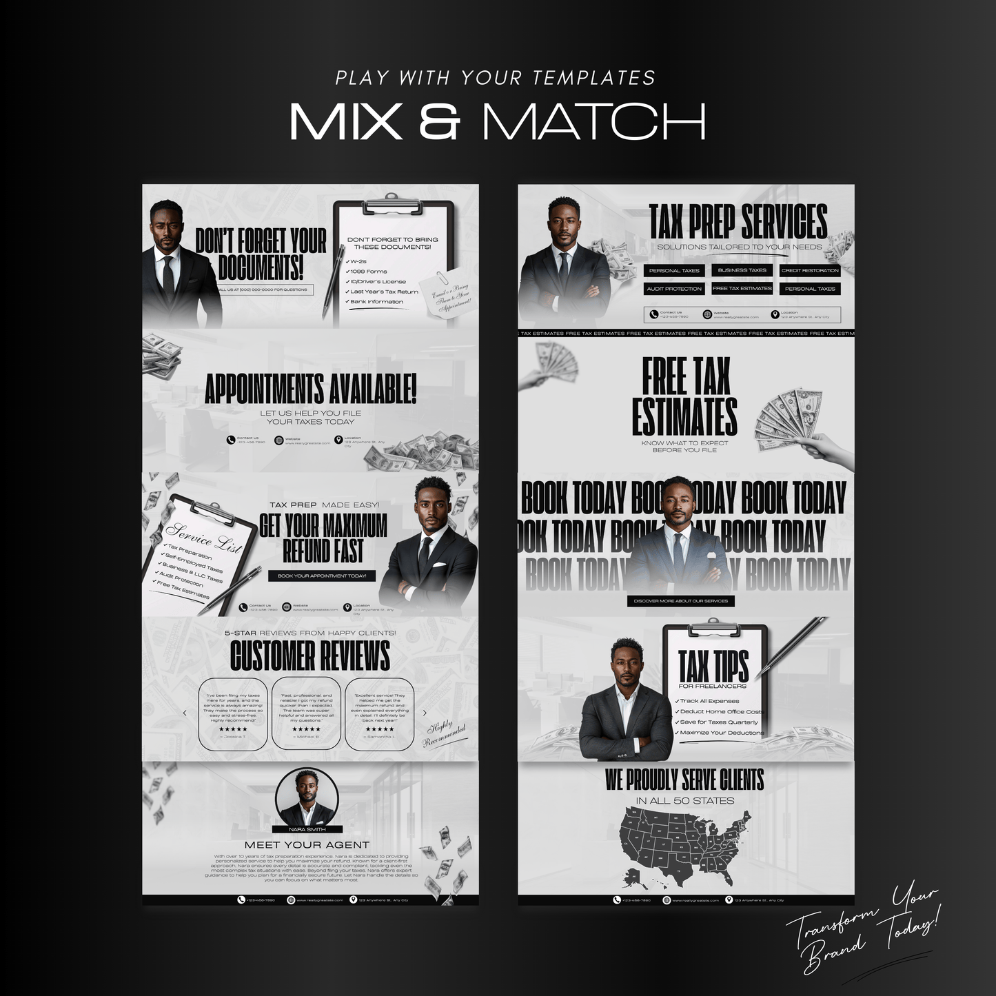 60 Professional Black and White Tax Prep Banners Canva Templates | Modern Accountant Web Banners