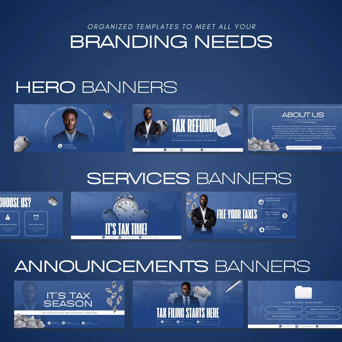 60 Corporate Blue Professional Tax Prep Banners Canva Templates | Accountant Web & Mobile Banners