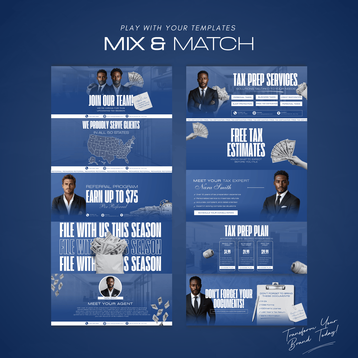 60 Corporate Blue Professional Tax Prep Banners Canva Templates | Accountant Web & Mobile Banners