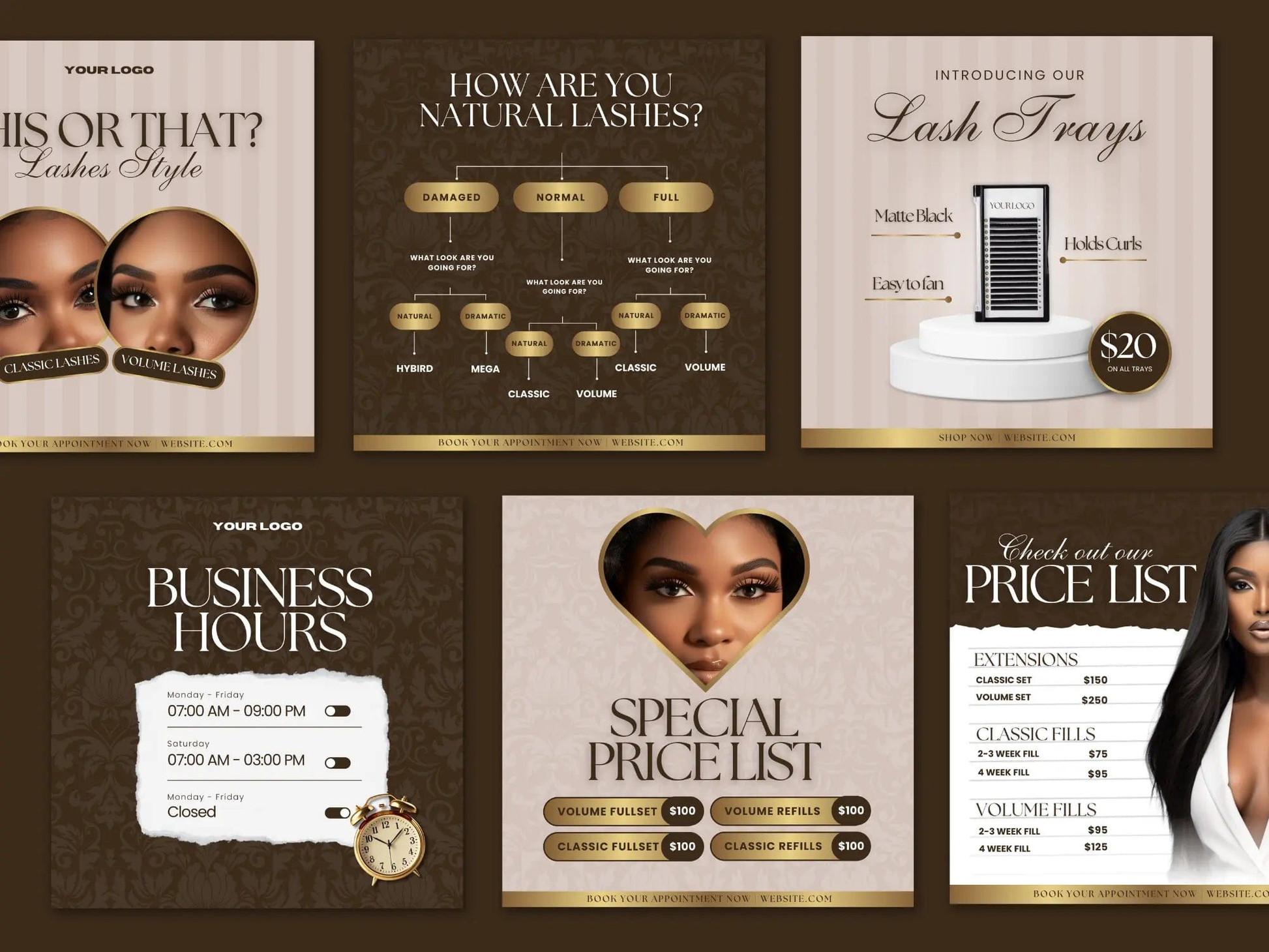 Brown & Gold Lash Tech Instagram Kit - Shaima Studio