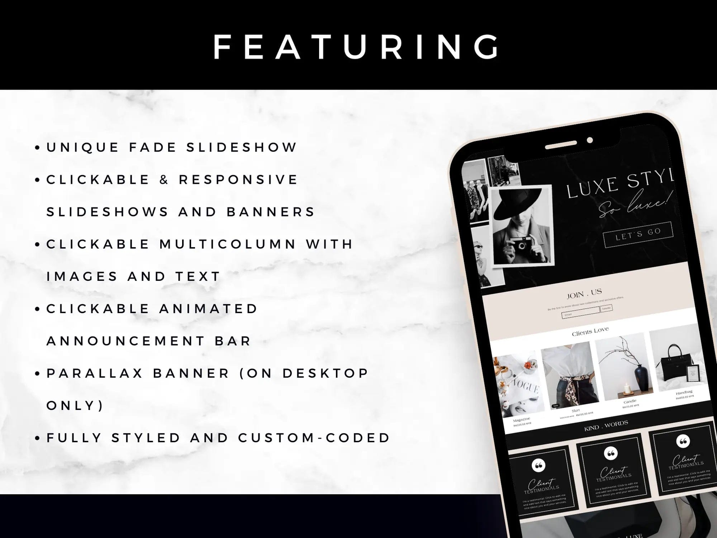 black & white Shopify theme Featuring