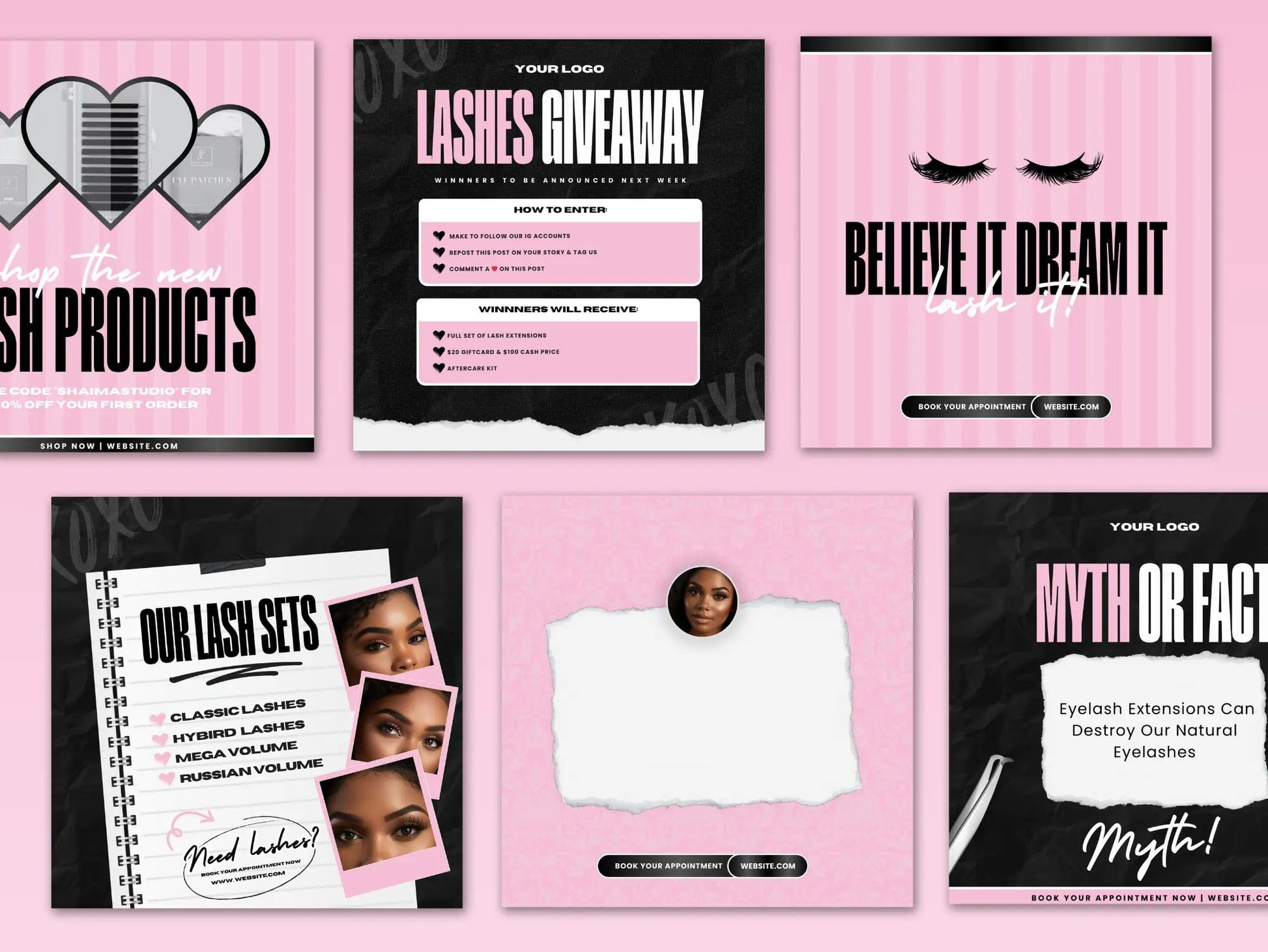 Pink Lash Tech Instagram Kit - Shaima Studio