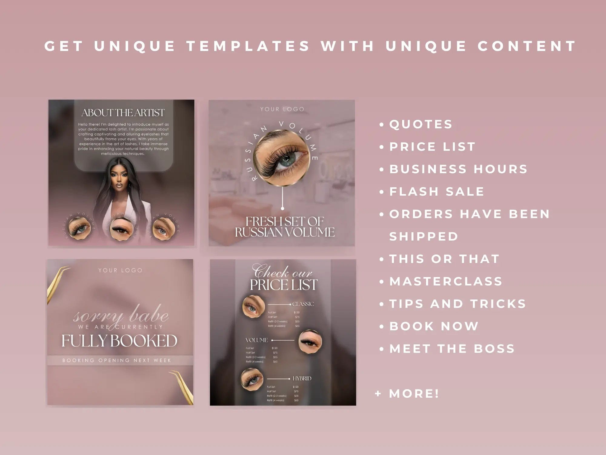 Gold & Pink Lash Tech Instagram Kit - Shaima Studio