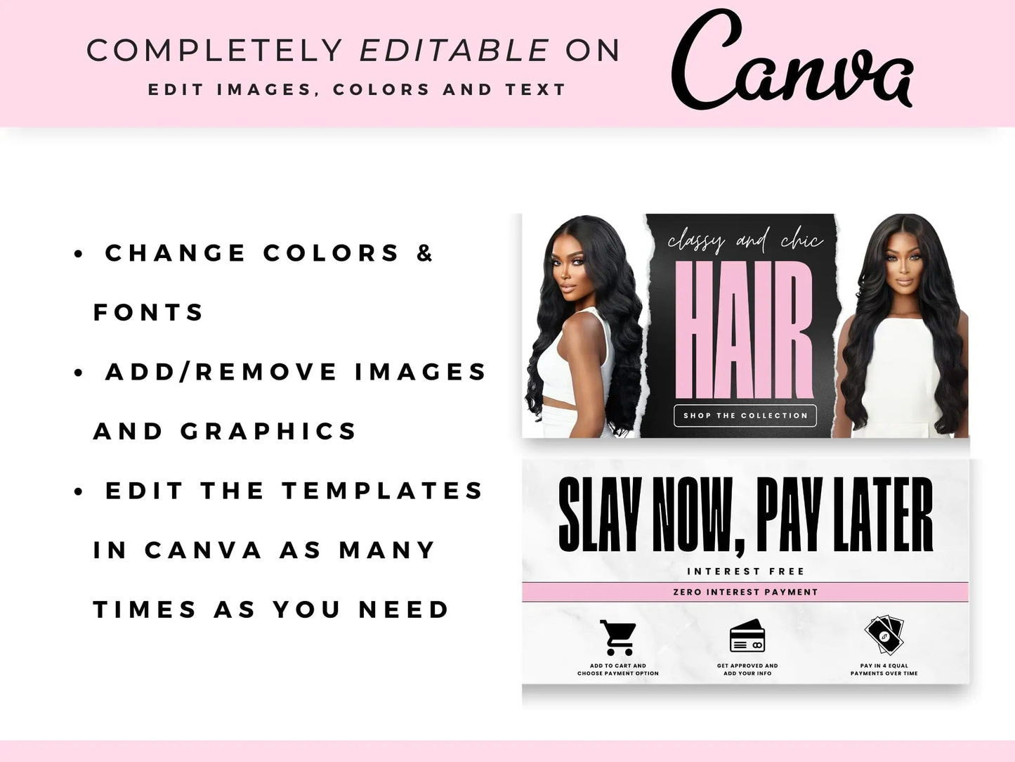 Pink Feminine Hair Website Banners Canva