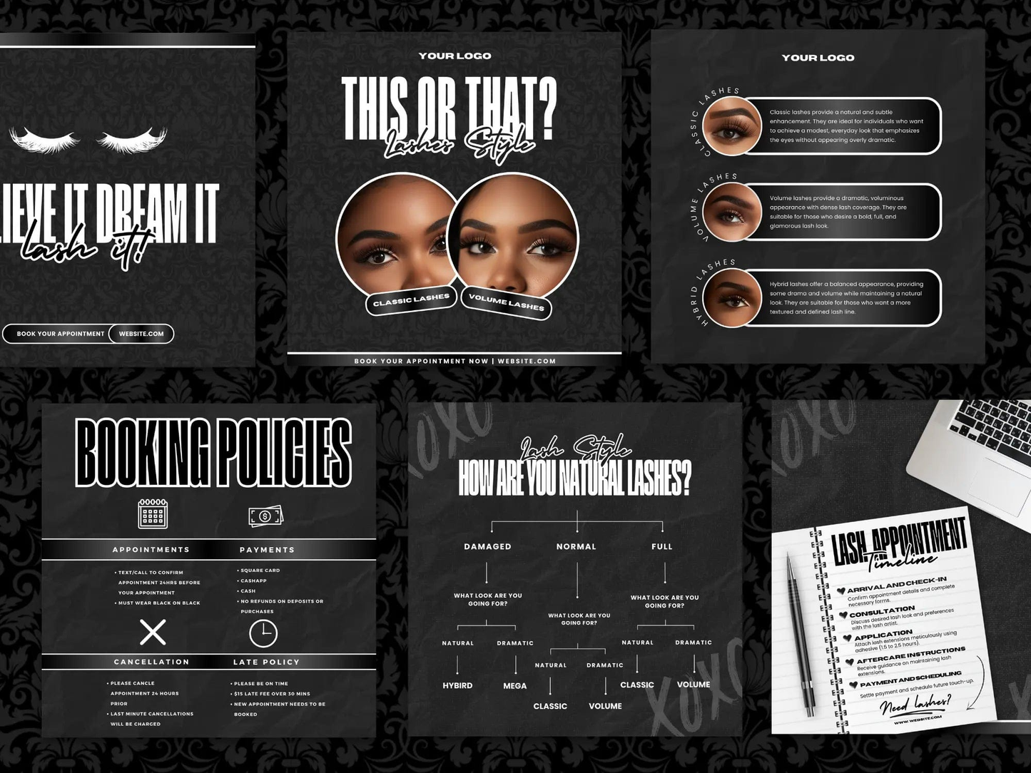 Black & White Lash Tech Instagram Kit - Shaima Studio