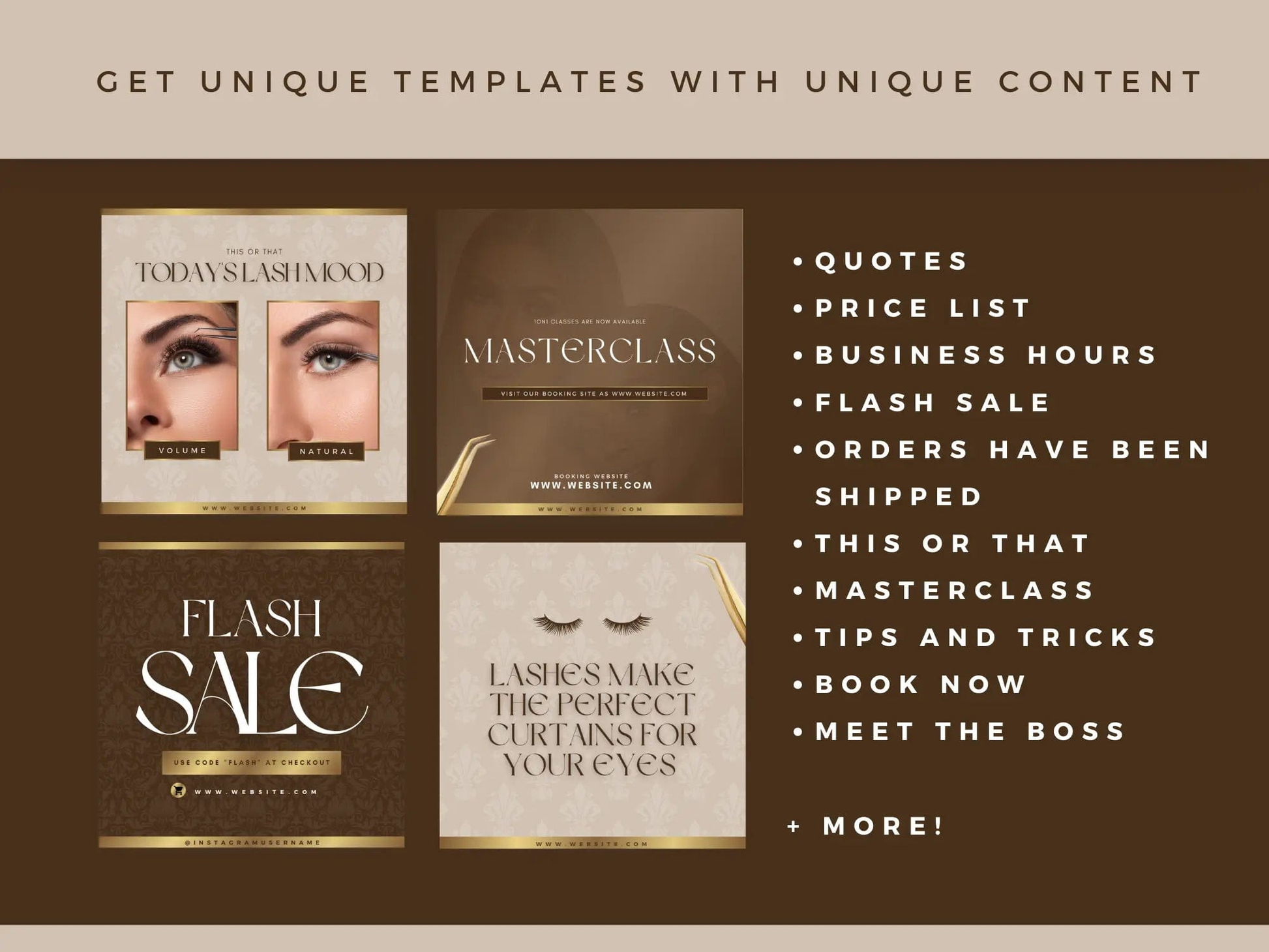 Gold & Brown Lash Tech Instagram Kit - Shaima Studio