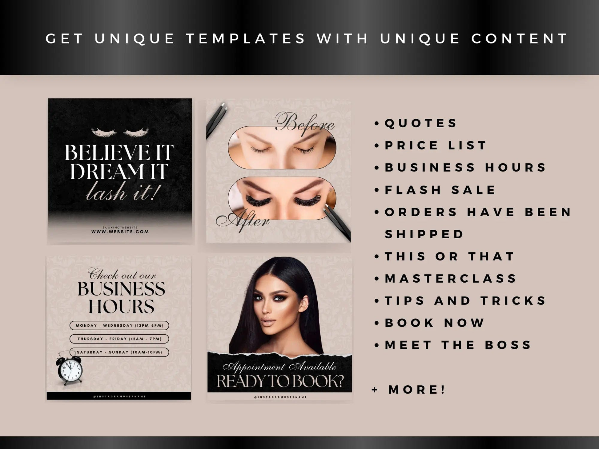 Beige & Black Lash Tech Instagram Kit - Shaima Studio