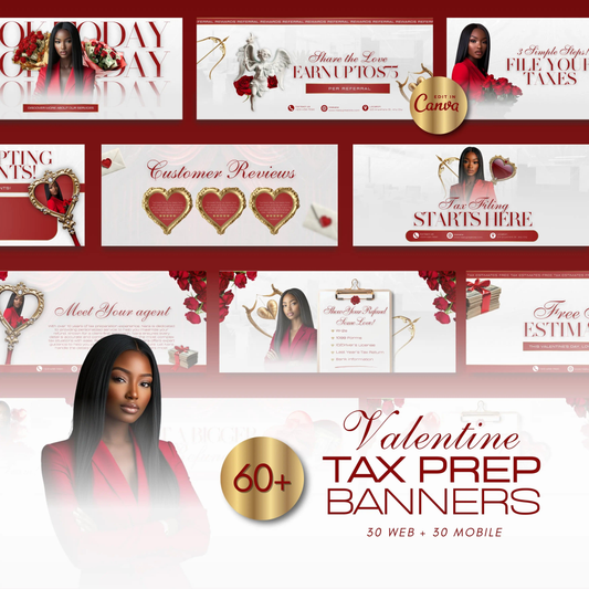 Valentine Tax Prep Banners Canva Templates | Professional Red and Gold Accountant Web Banners