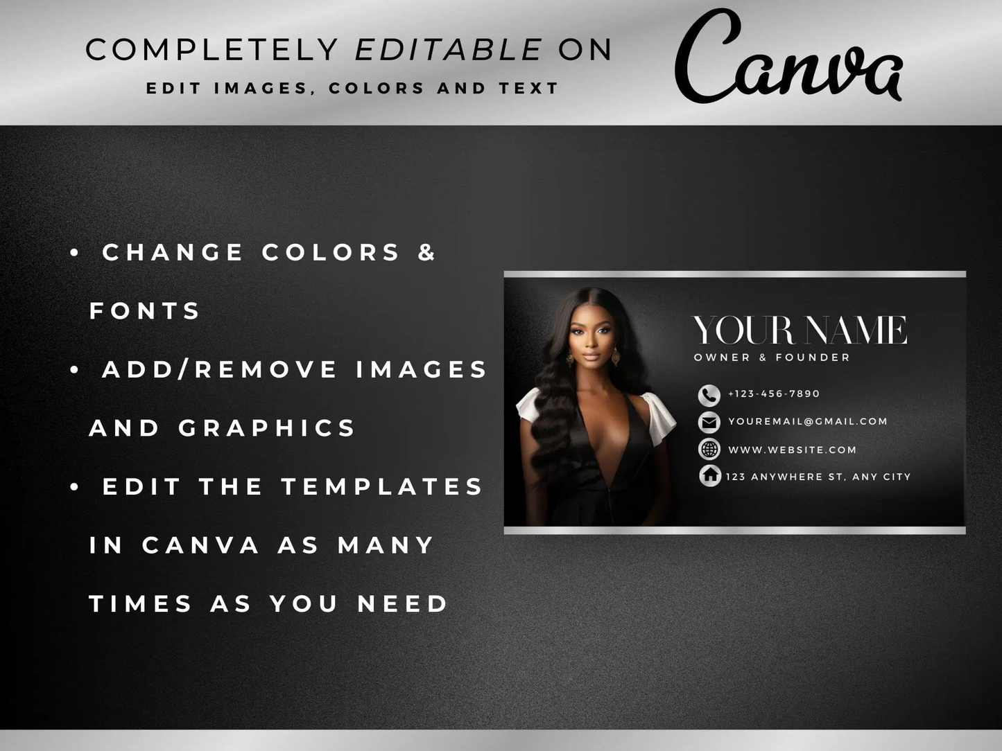 Black & Silver Luxury Hair Branding Kit - Shaima Studio