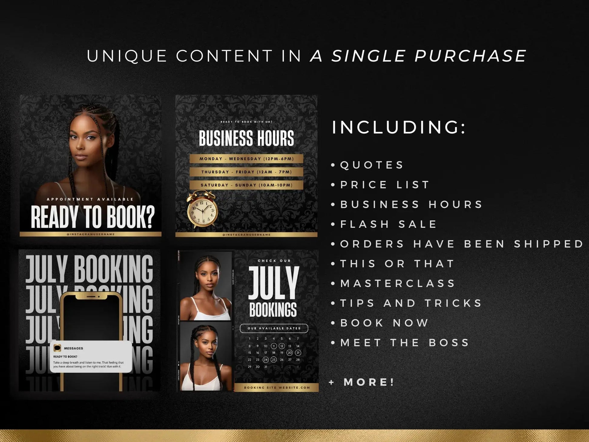 Black & Gold Braiding Instagram Kit unique designs