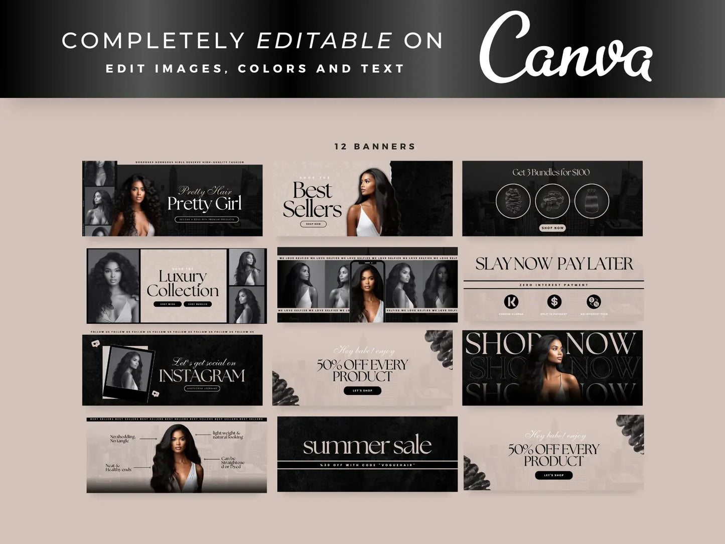 Luxury Beige Hair editable on canva