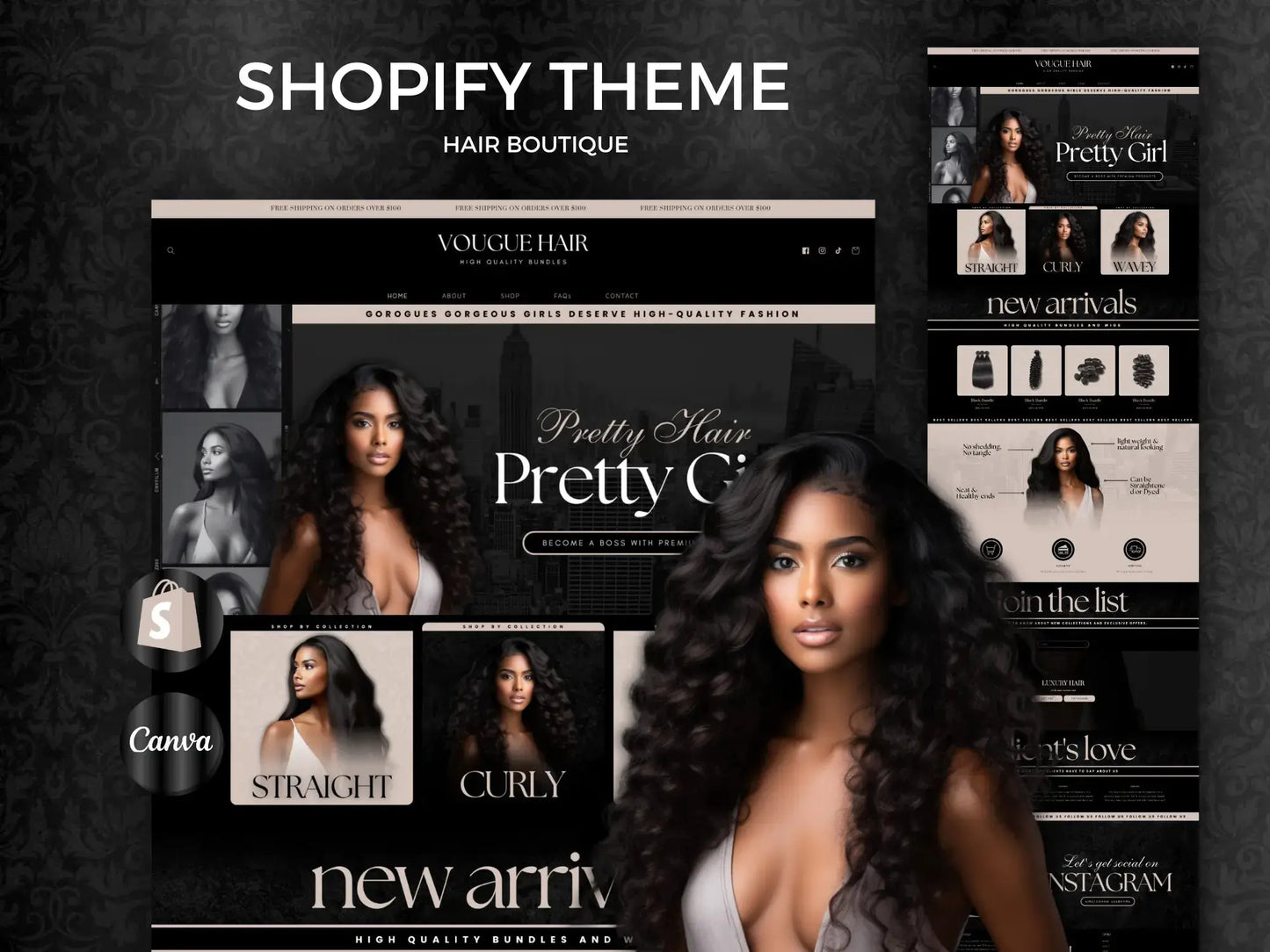 Luxury Beige Hair Shopify Theme for Wig, Hair Extension & Salon Stores