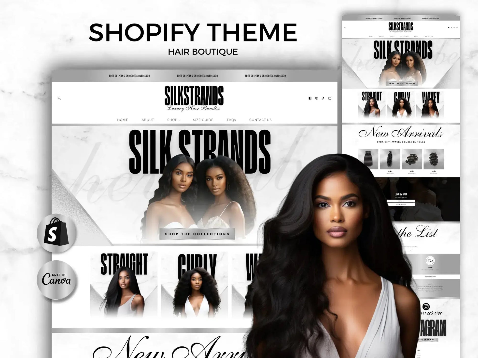 Luxury Silver Hair Shopify Theme for Wig, Hair Extension & Salon Stores
