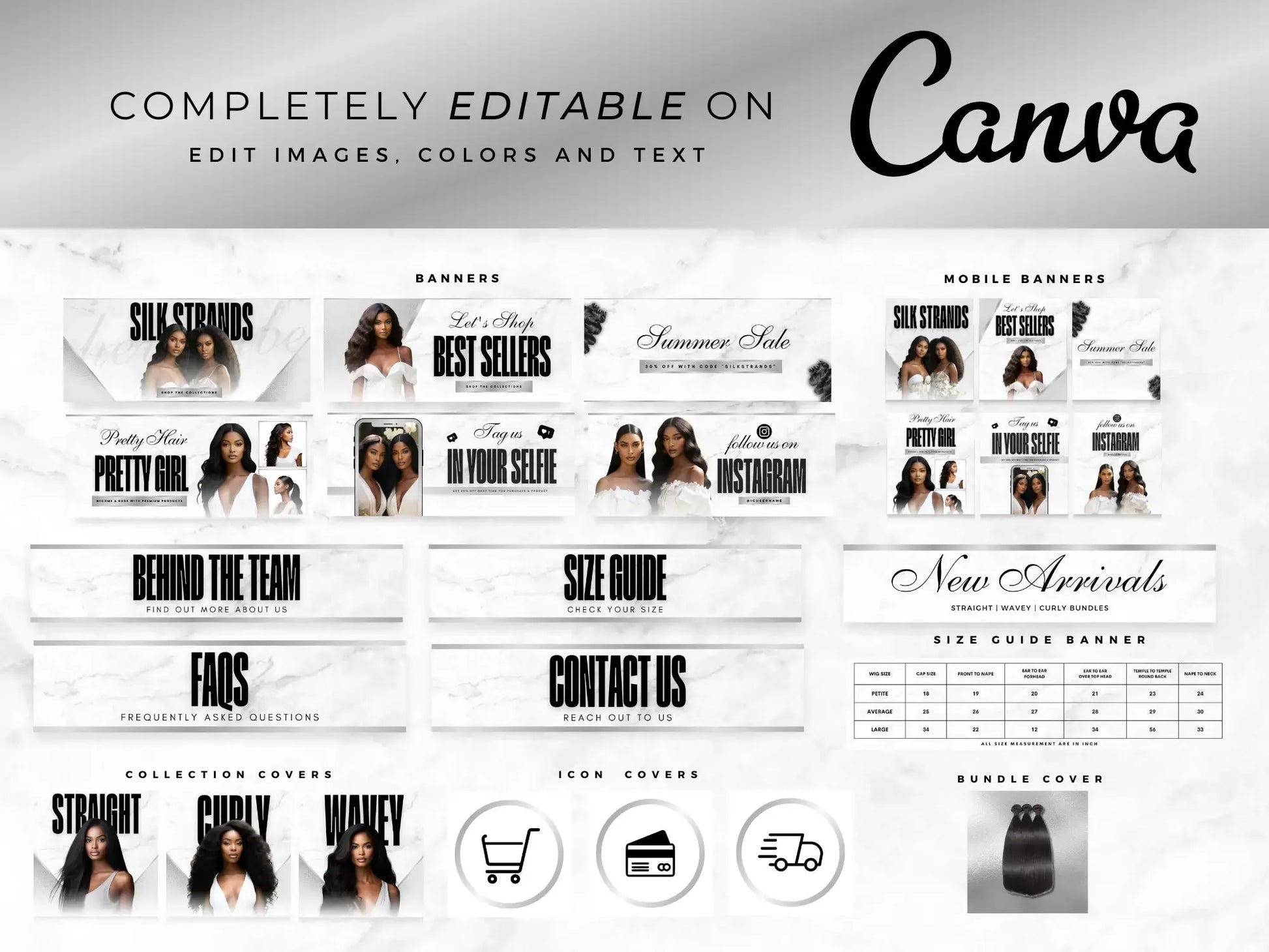 Luxury Silver White Hair editable on canva