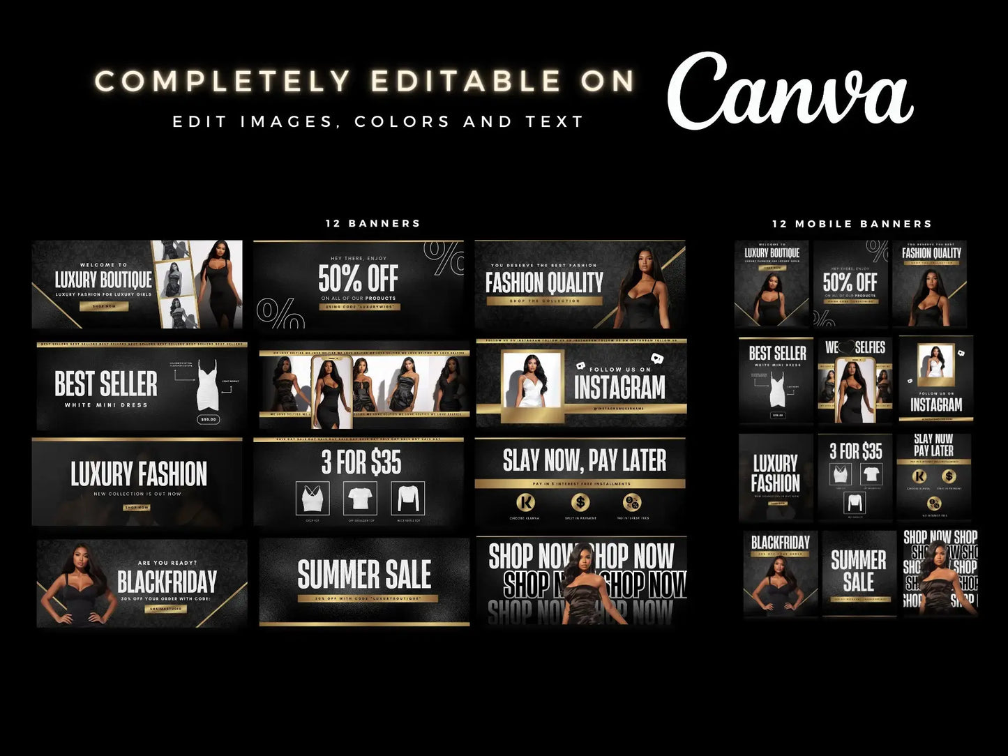 Luxury gold black editable canva