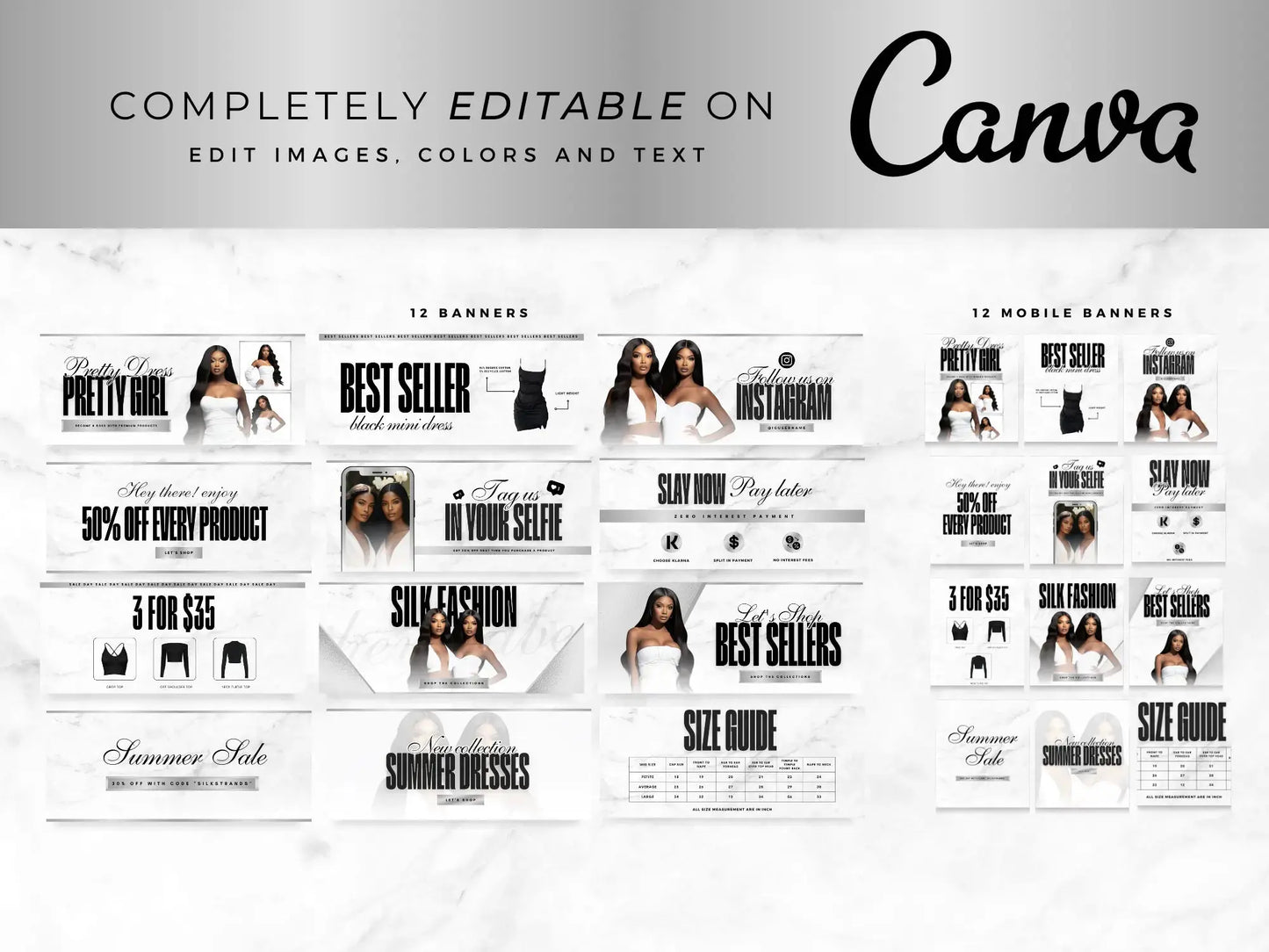 Luxury silver white editable on canva