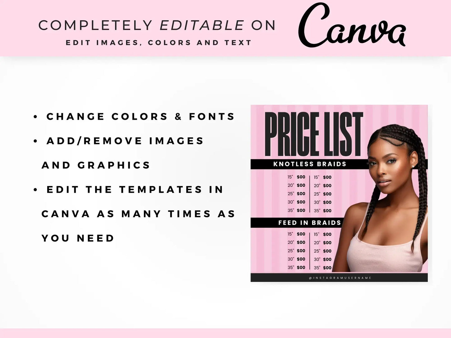 Pink Braiding Instagram Kit editable on canva