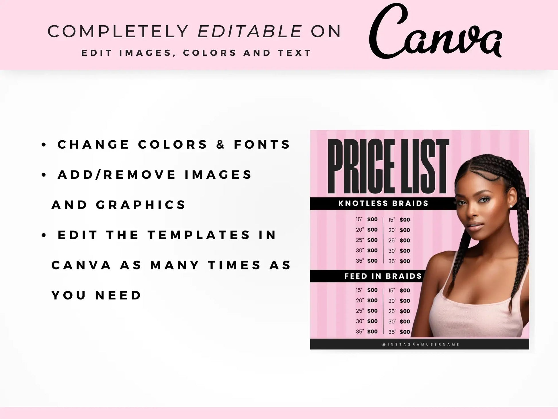 Pink Braiding Instagram Kit editable on canva