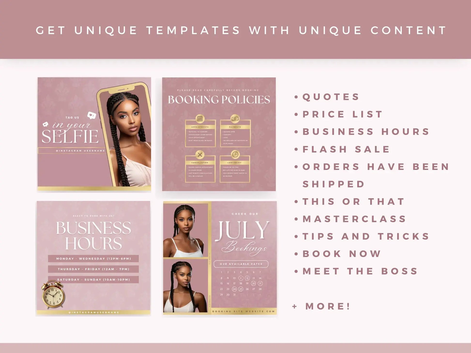 Rose Gold Braiding Instagram Kit unique templates