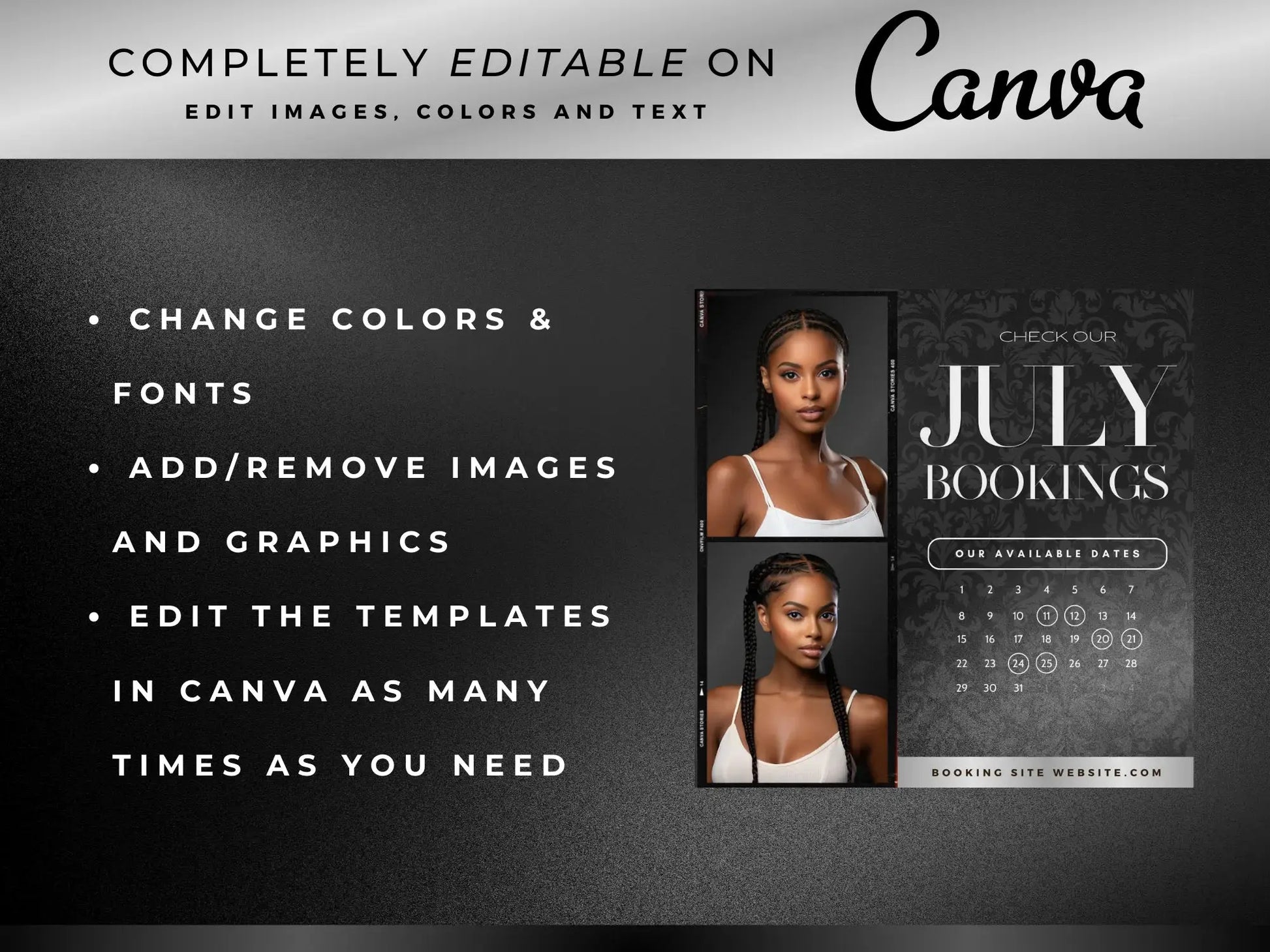 Silver Black Braiding Instagram Kit editable on canva