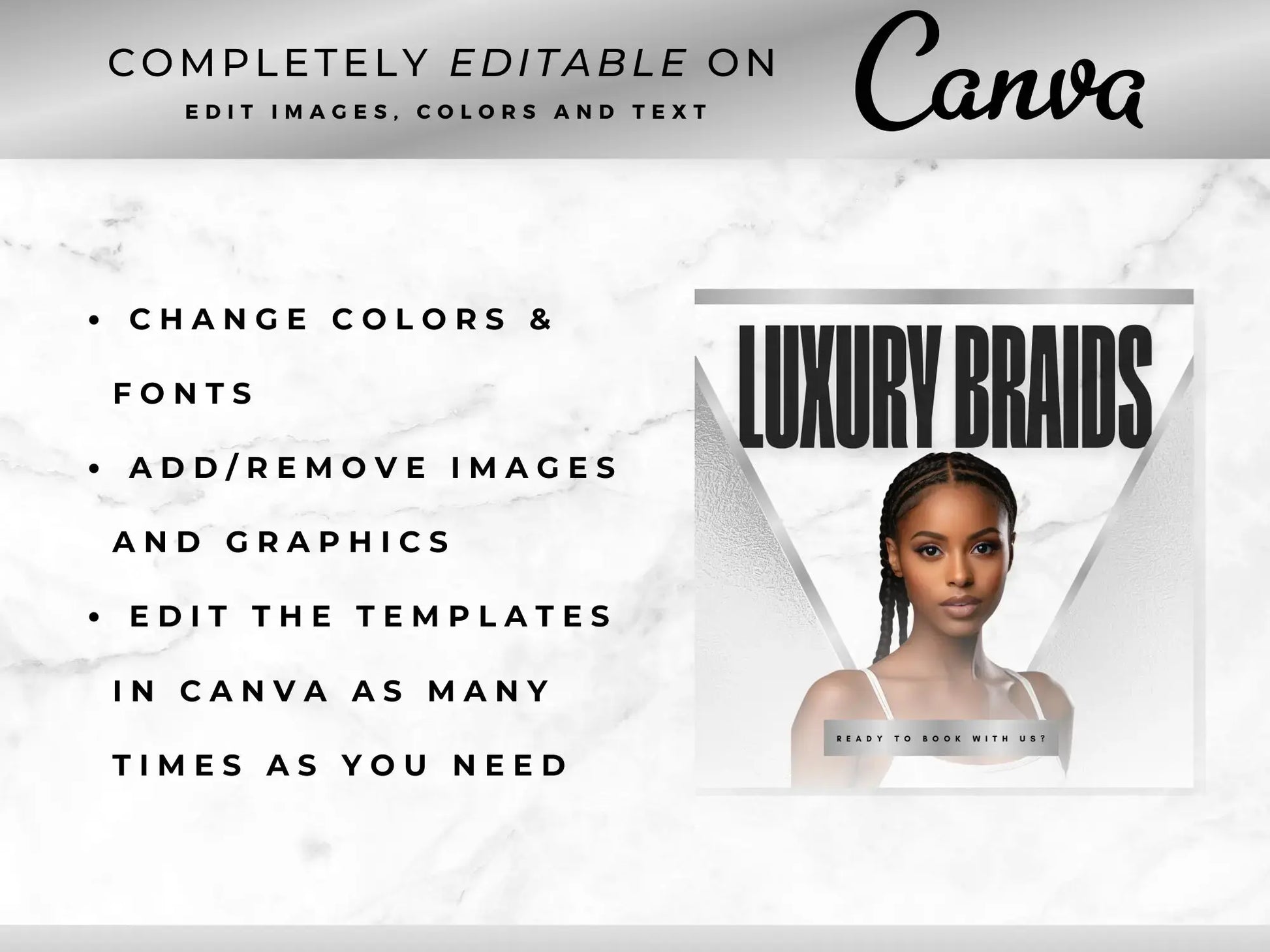 Silver White Braiding Instagram Kit editable on canva