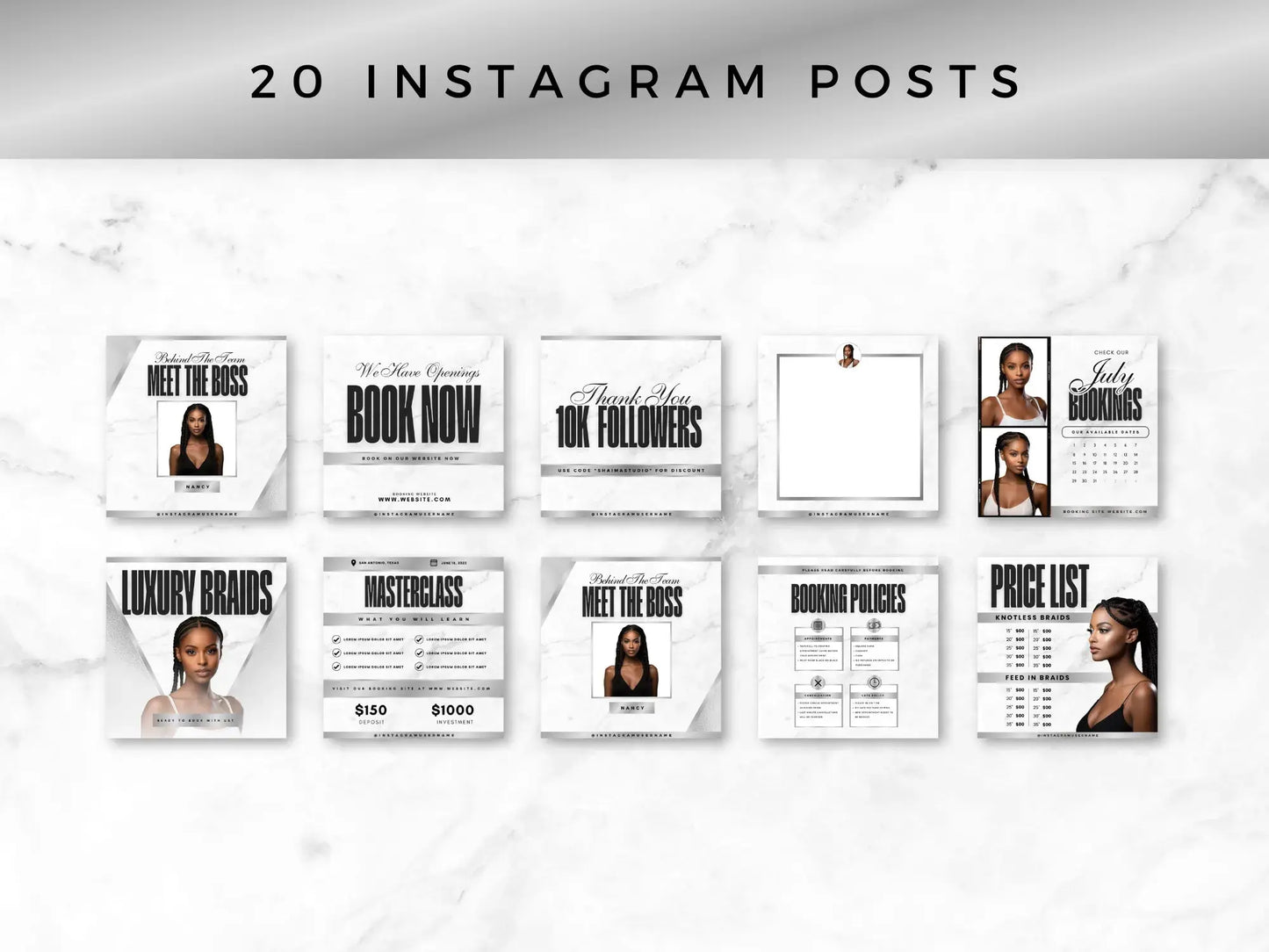 Silver White Braiding Instagram Kit 20 instagram posts2