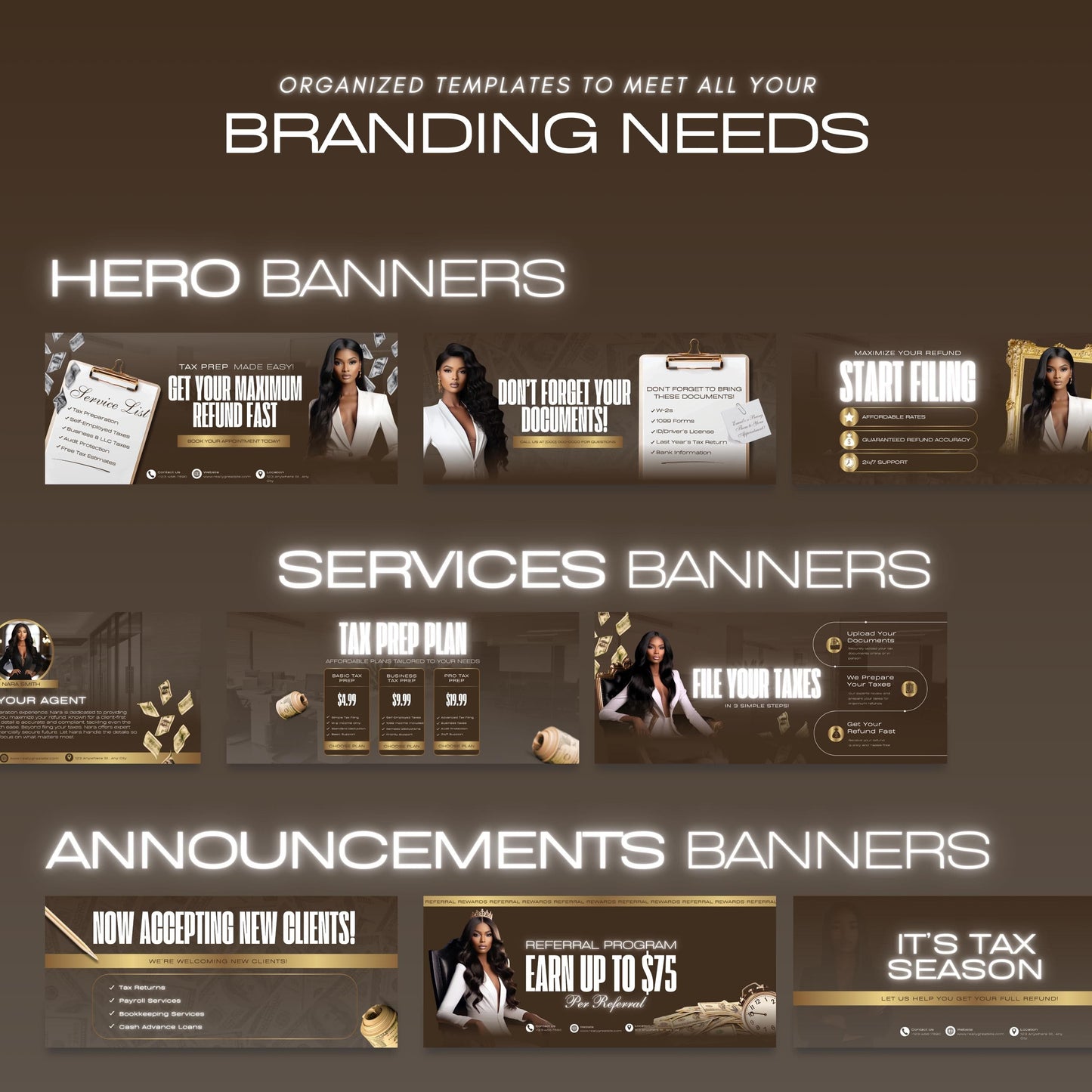 60 Professional Coffee and Gold Tax Prep Banners Canva Templates | Elite Accountant Web Banners