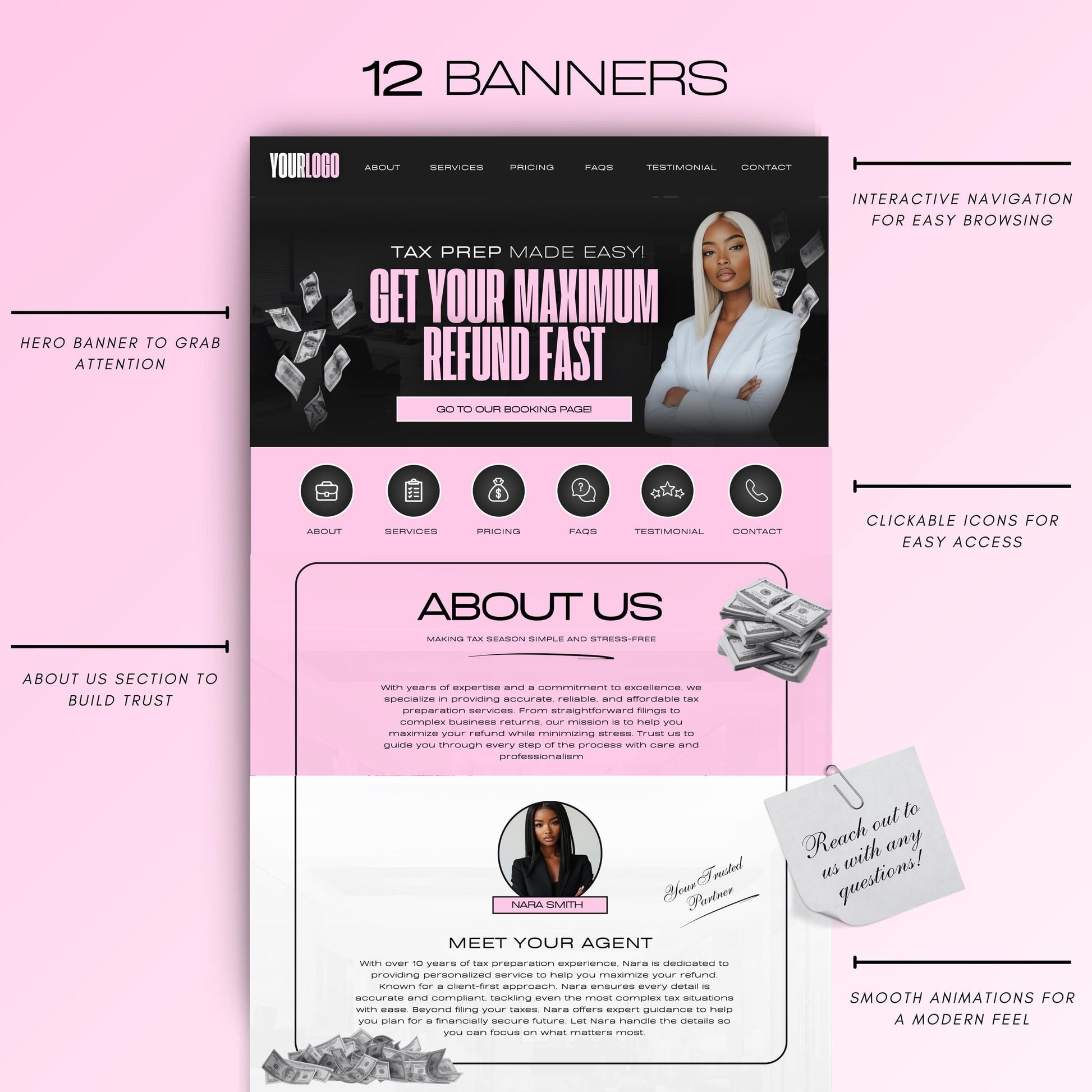 Tax Preparation Website Canva Template, Editable Accountant & Tax Service Site Design, Income Tax Business Website (Instant Download)