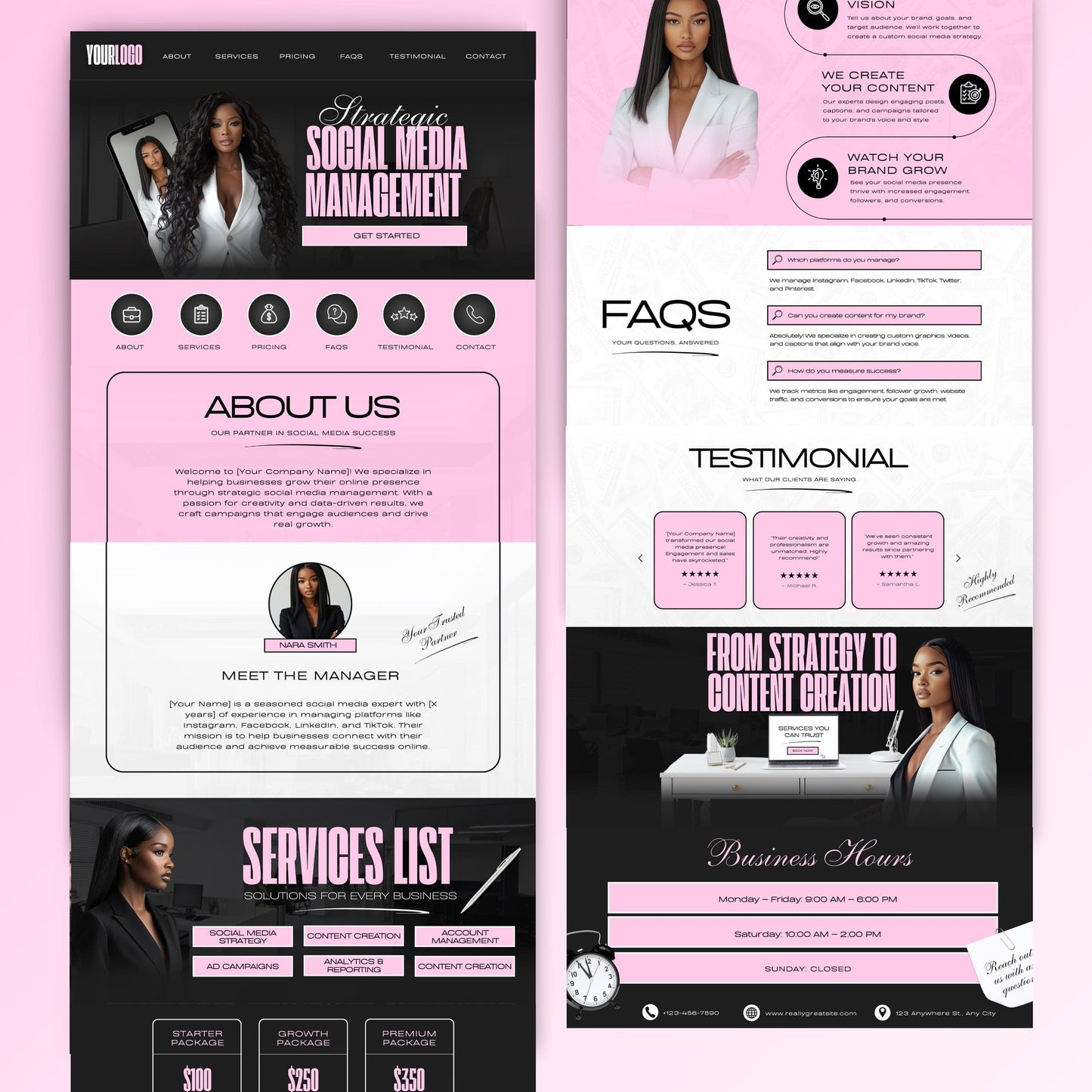 Social Media Management Website Template – Web & Mobile-Optimized Canva Template for Social Media Managers (Editable, No Code)