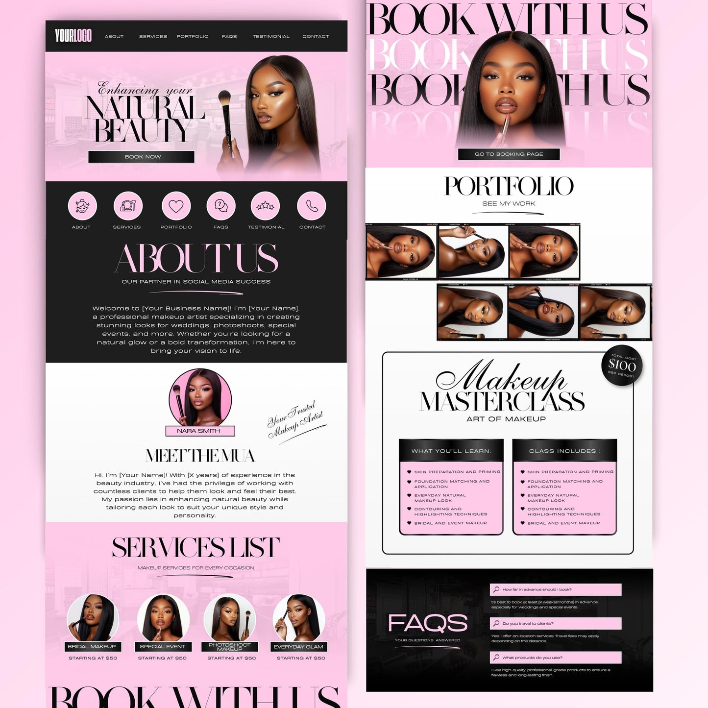MUA Canva Website Template, Makeup Artist Website Design, Modern Beauty Business Editable Templates (Digital Download)