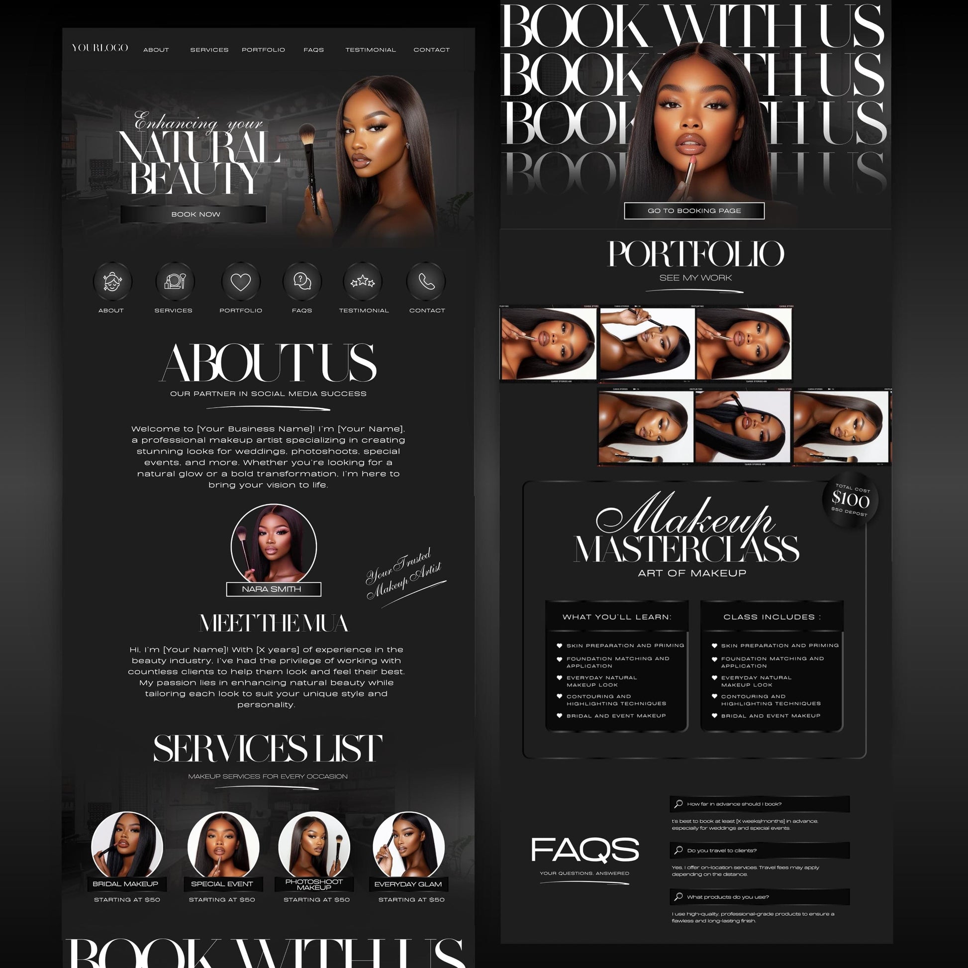 Editable Makeup Artist Website Template, MUA Canva Website Design, Beauty Business Online Templates (Instant Download)