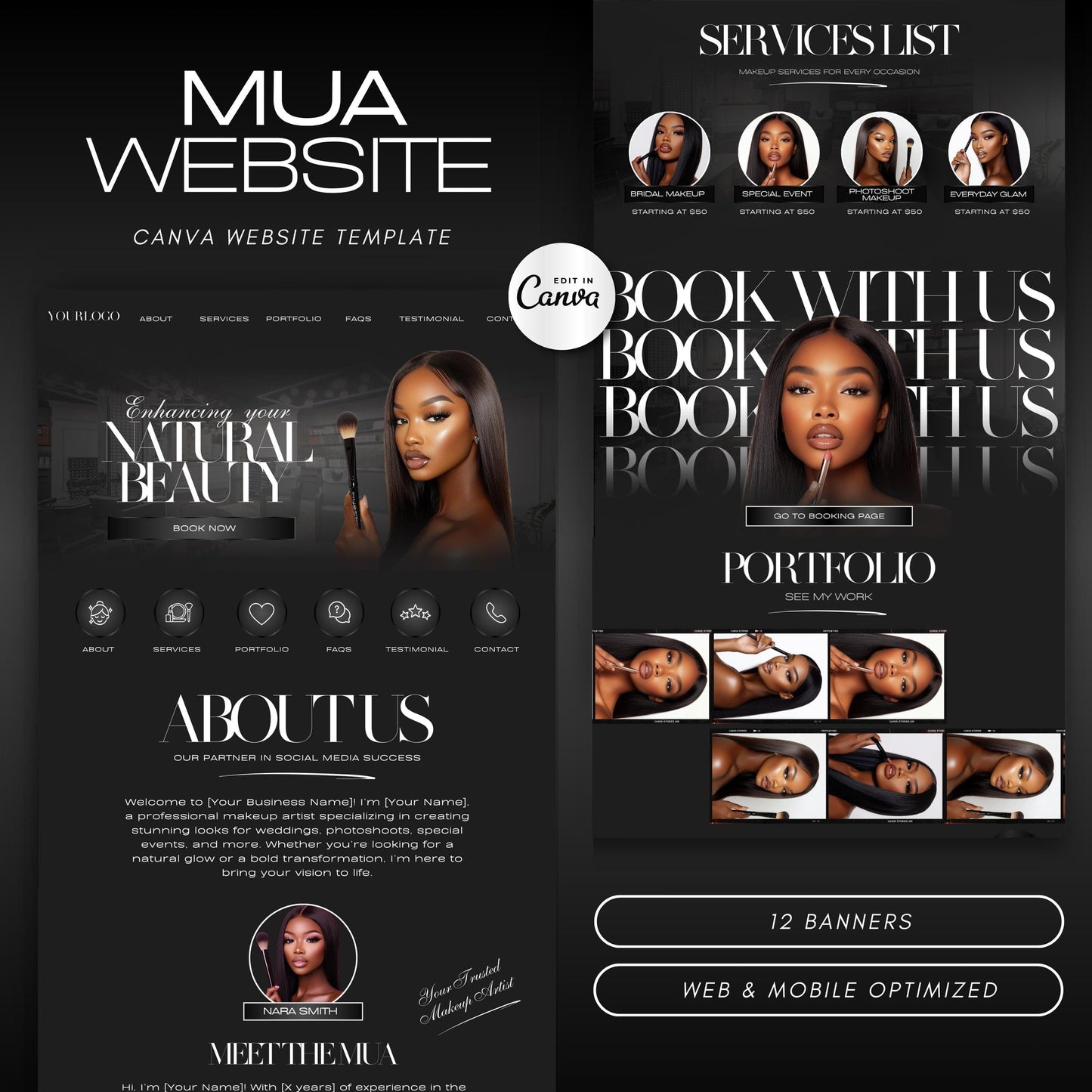 Editable Makeup Artist Website Template, MUA Canva Website Design, Beauty Business Online Templates (Instant Download)