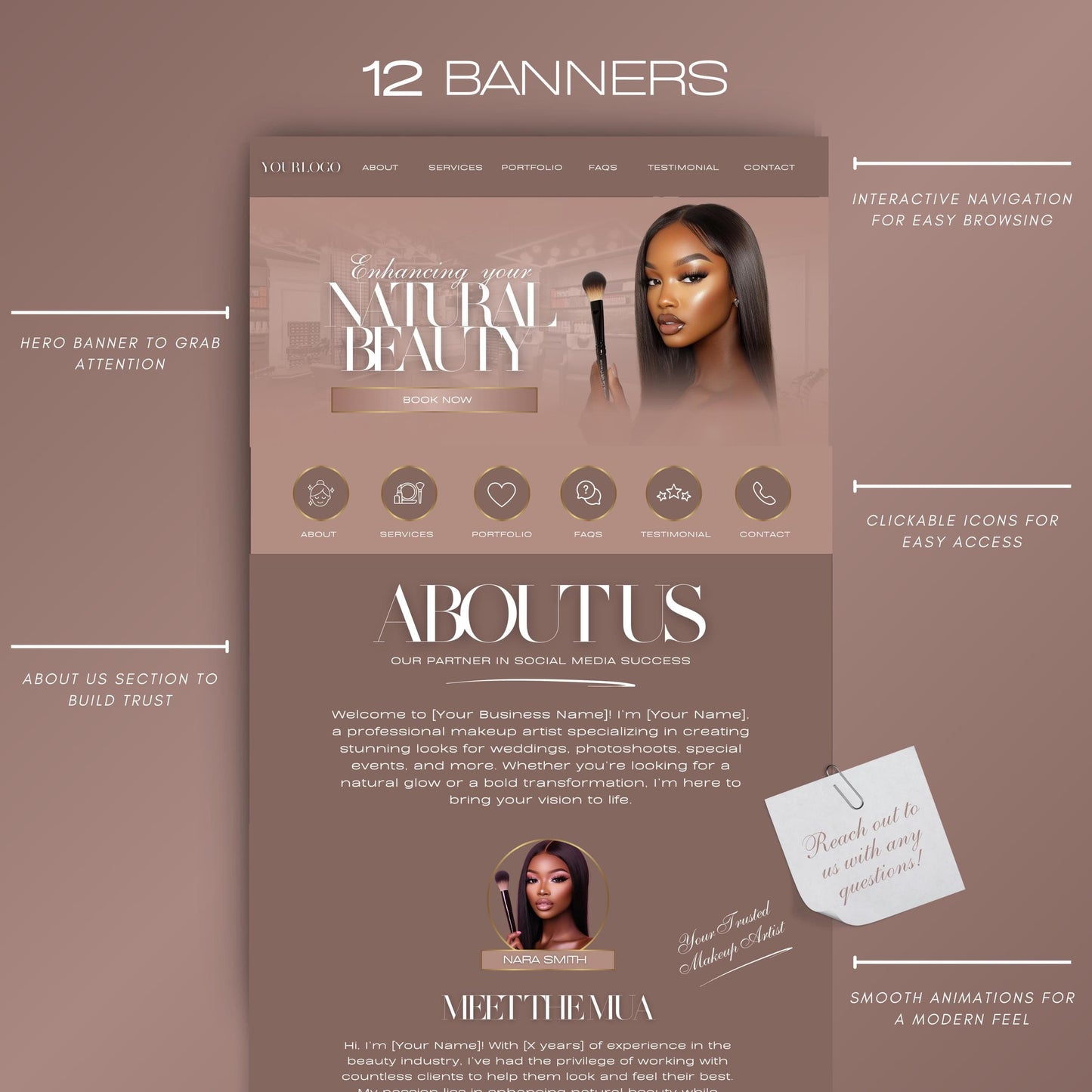 MUA Website Template, Editable Canva Makeup Artist Website Design, Modern Beauty Business Template