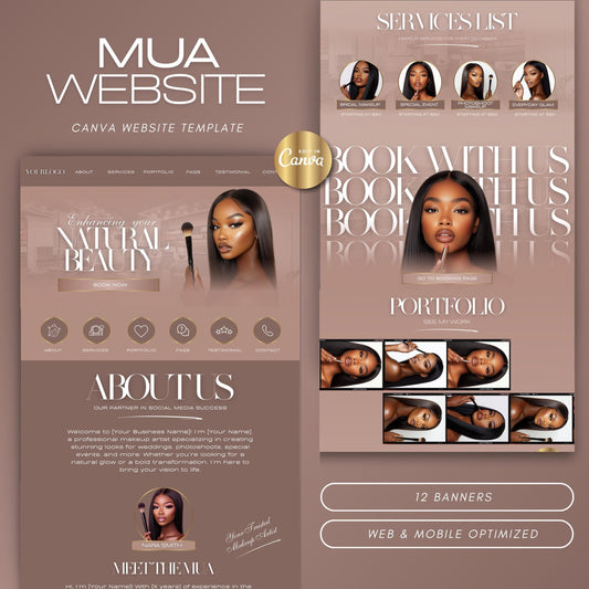MUA Website Template, Editable Canva Makeup Artist Website Design, Modern Beauty Business Template